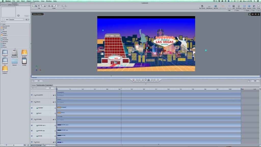 Closing shot in Apple Motion. I had to illustrate and assemble all of Las Vegas in 3D.