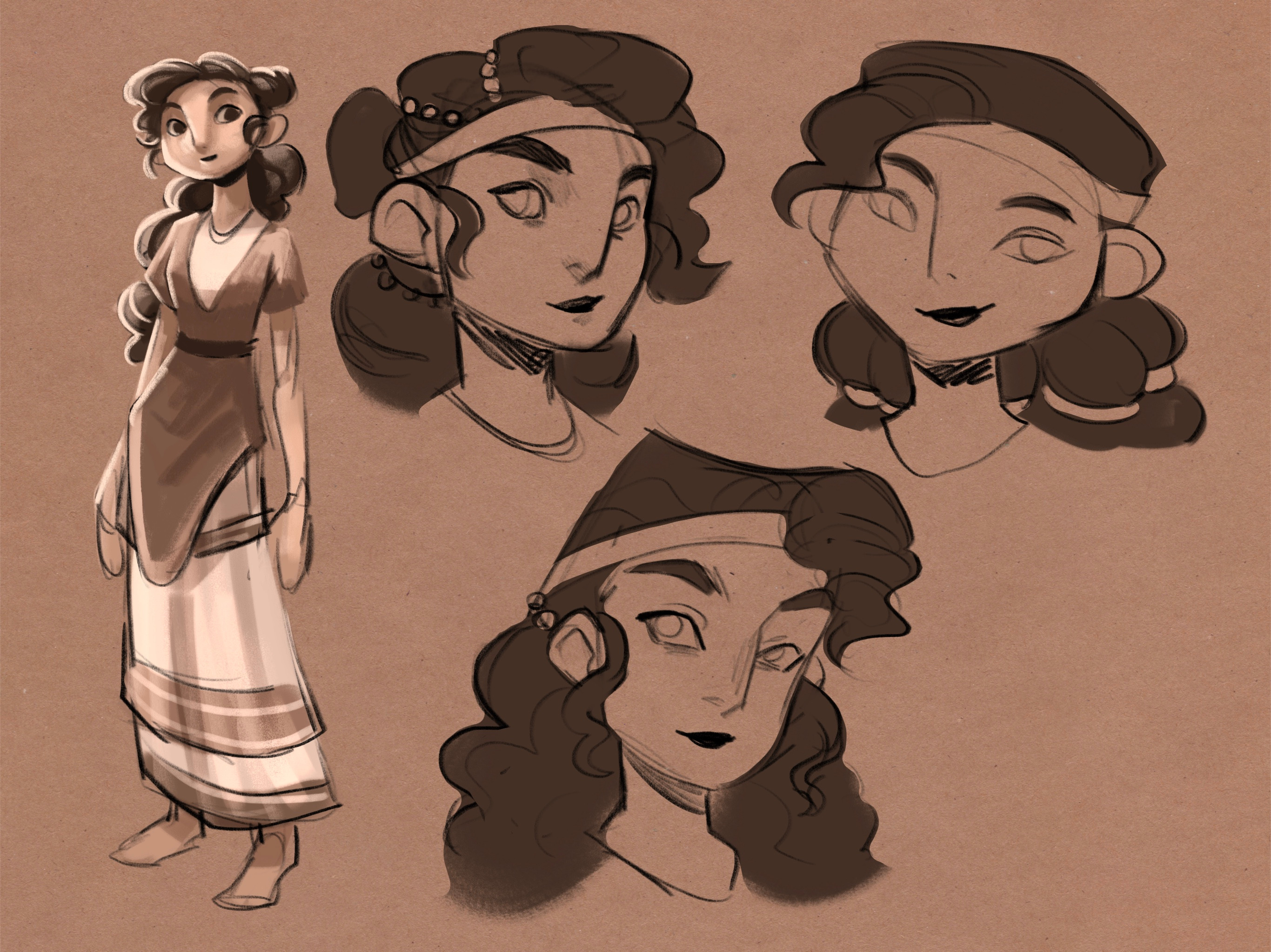 Character explorations for Ariadne, drawing pretty characters are easy for me so I usually start a project with those.
