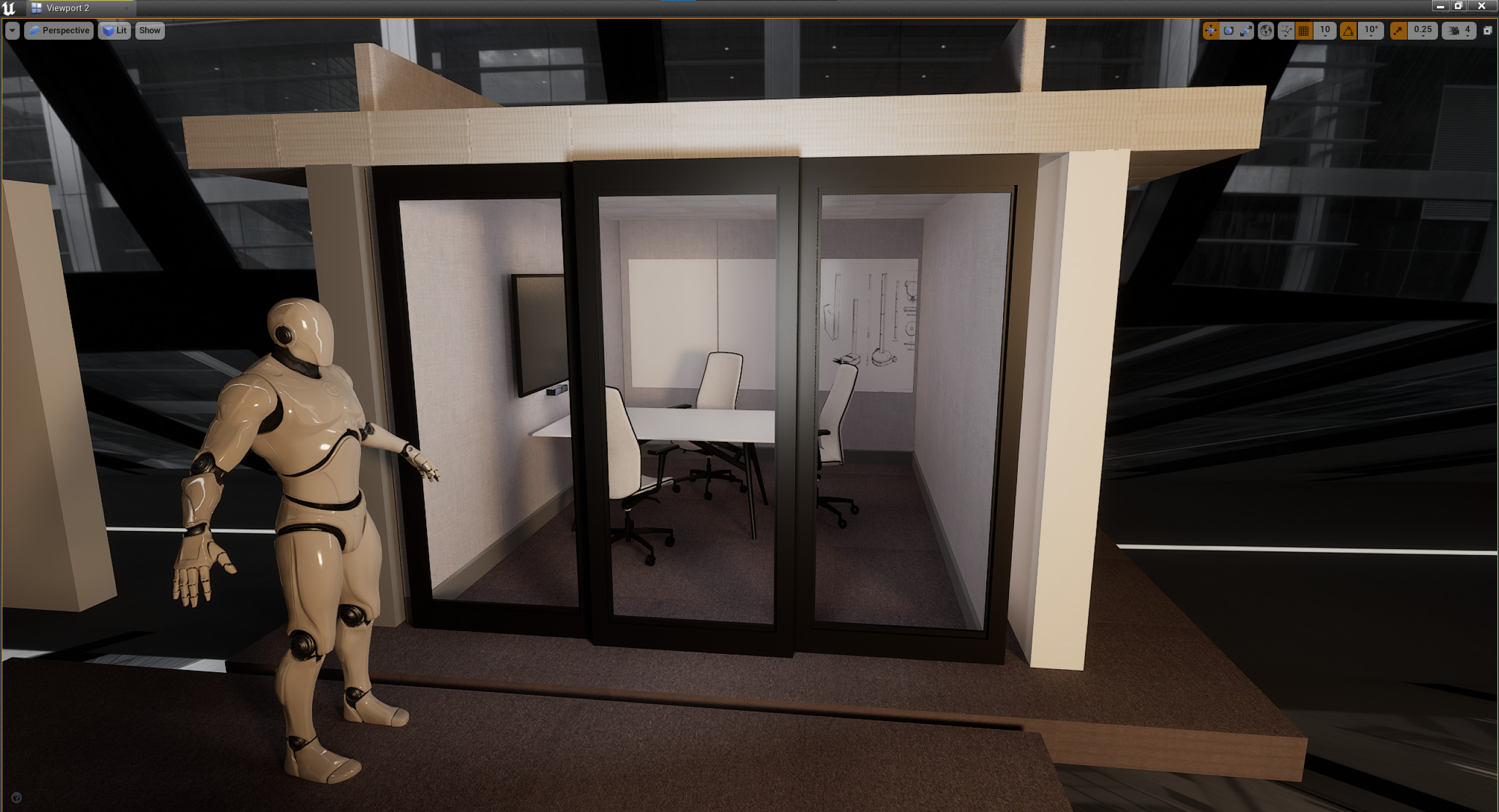 Pulled back scene of the modular room
