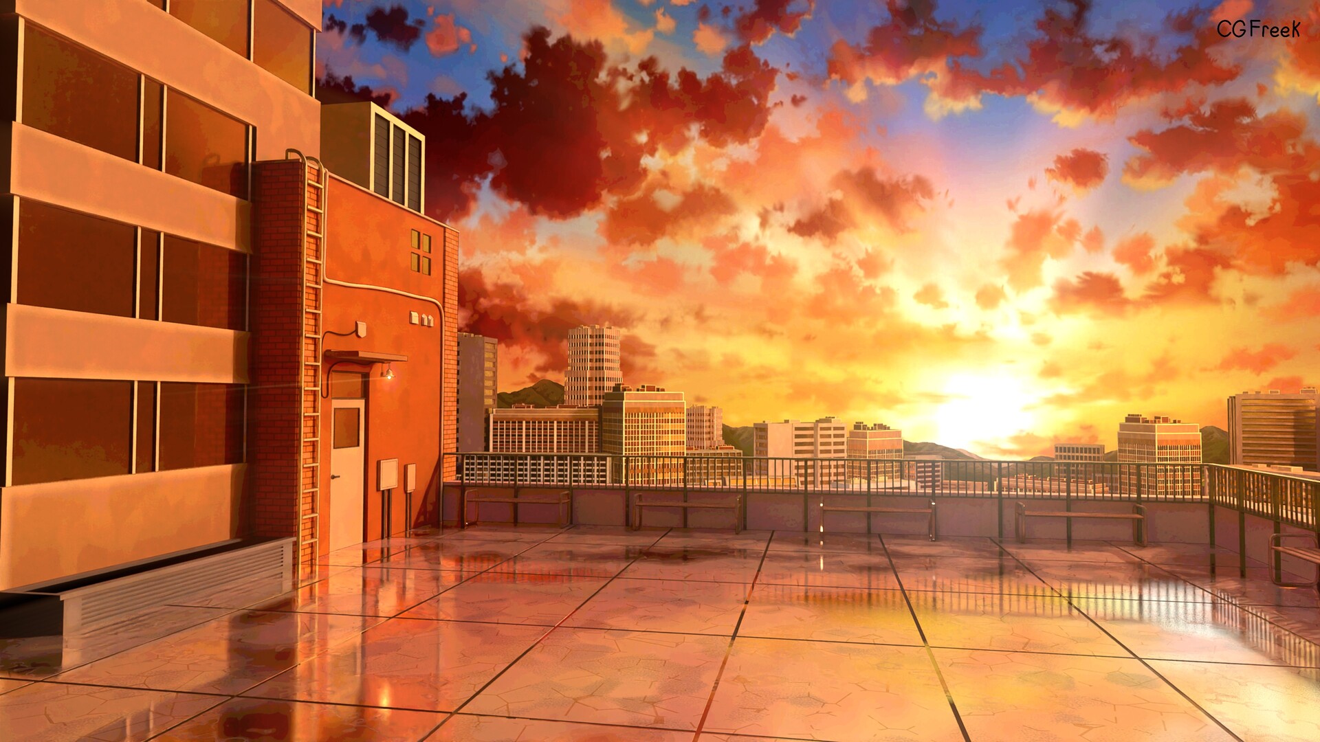 anime, school, Sun  1920x1080 Wallpaper 