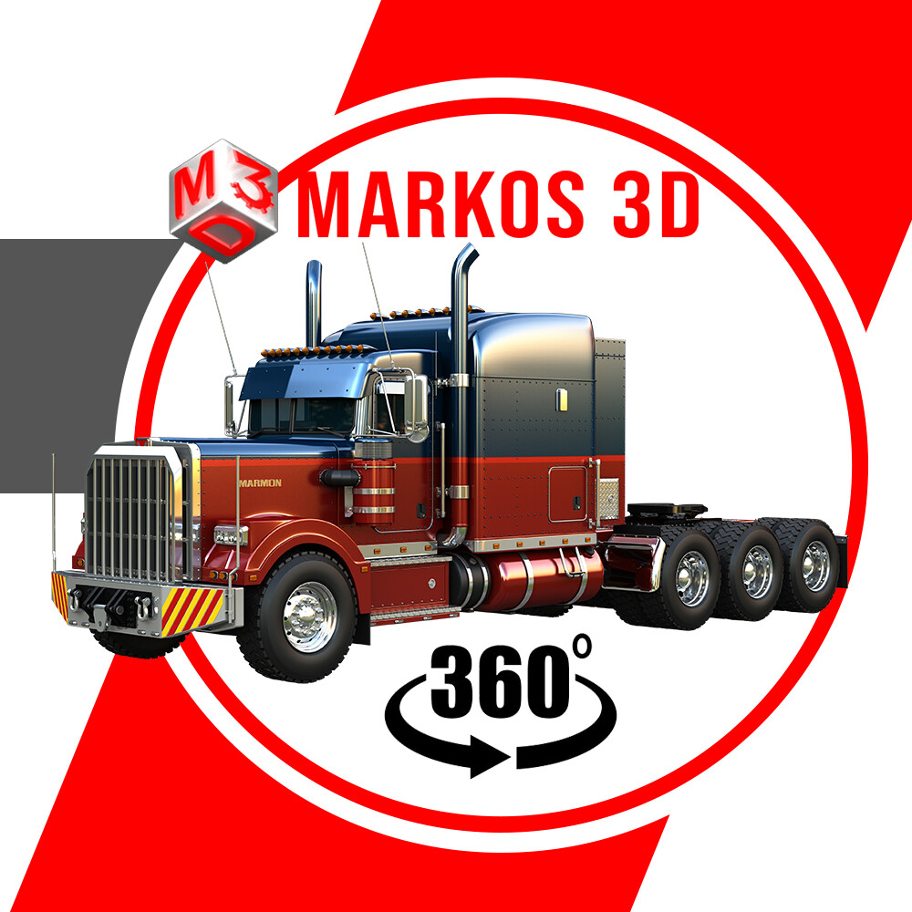 57P Semi Truck - Ultra Cab Sleeper Truck - Tri Axle 3d Model / 360 Degree