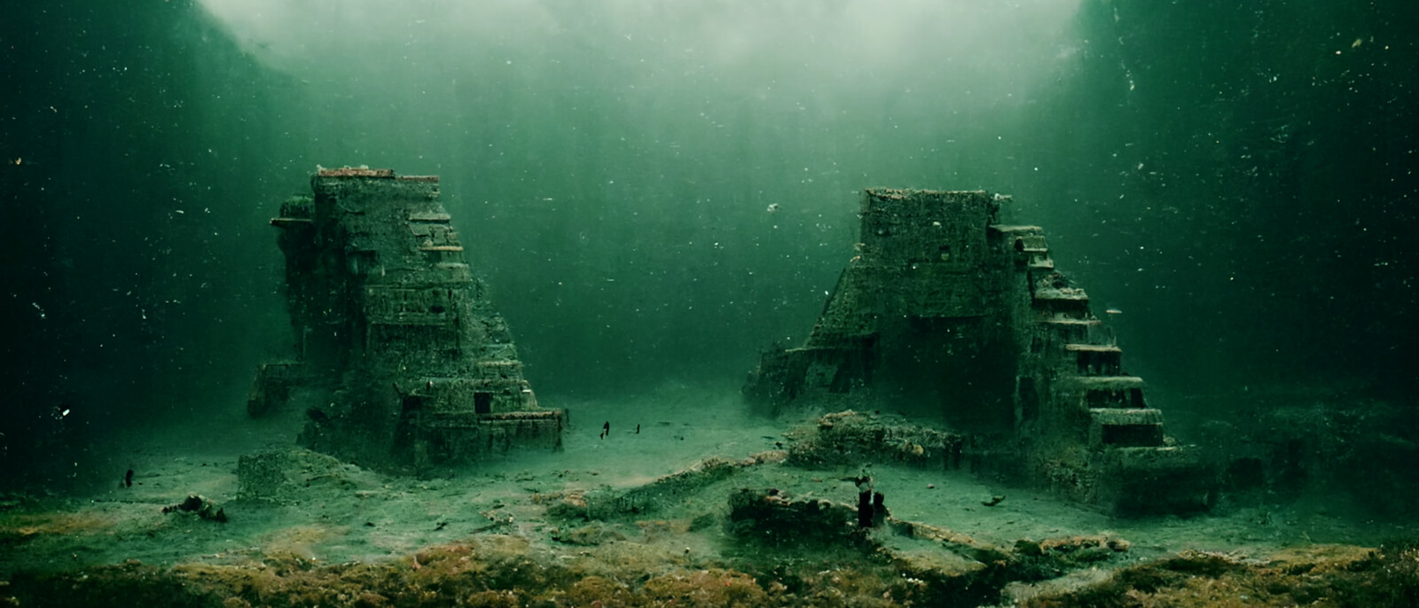 First ruins discovered inside the Dark Reef. They're not human in origin, but they contain human-like structures like doors and windows. They also appear to be land structures that were suddenly submerged. 