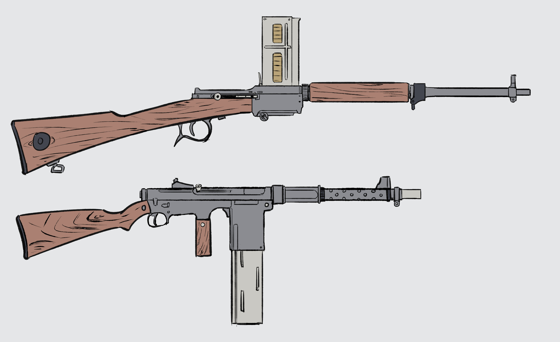 ArtStation Weapon sketch WW1/WW2 style Automatic Rifles