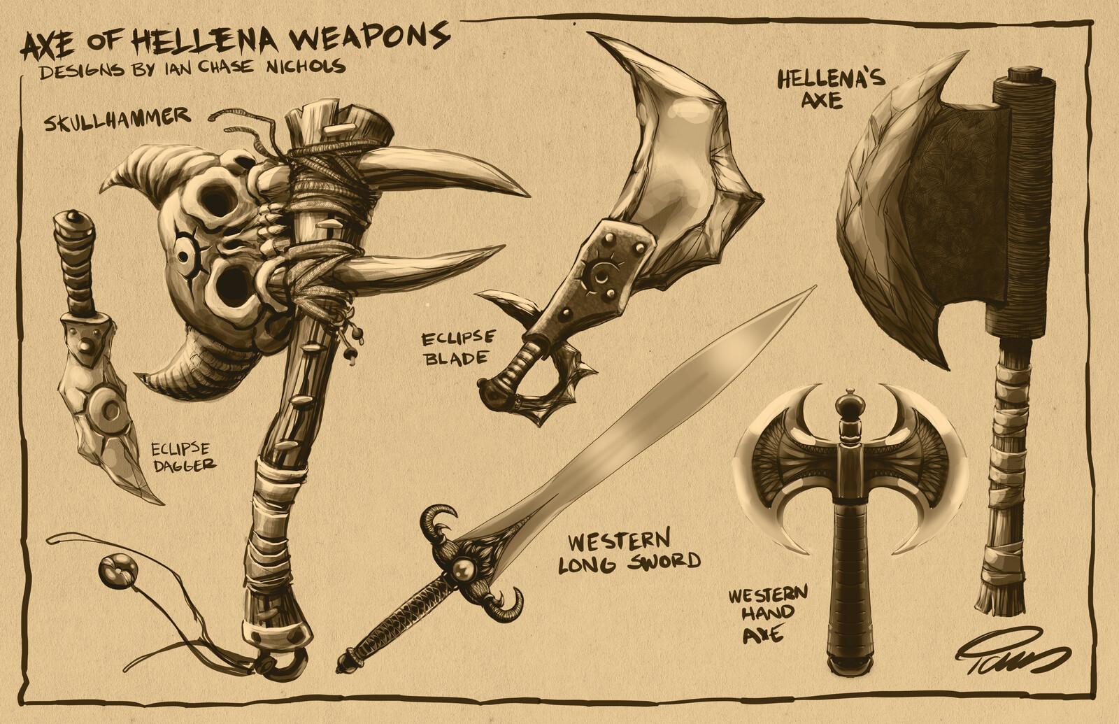 Some weapon ideas I sketched out. Different regions have different masteries of metal. Trade occurs, but each region has a signature look with some variations. 