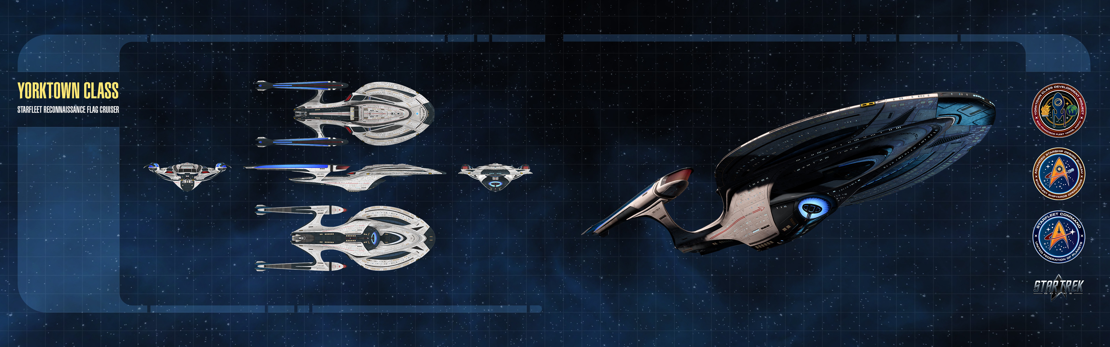 Dual-monitor wallpaper featuring orthographic views of the model
