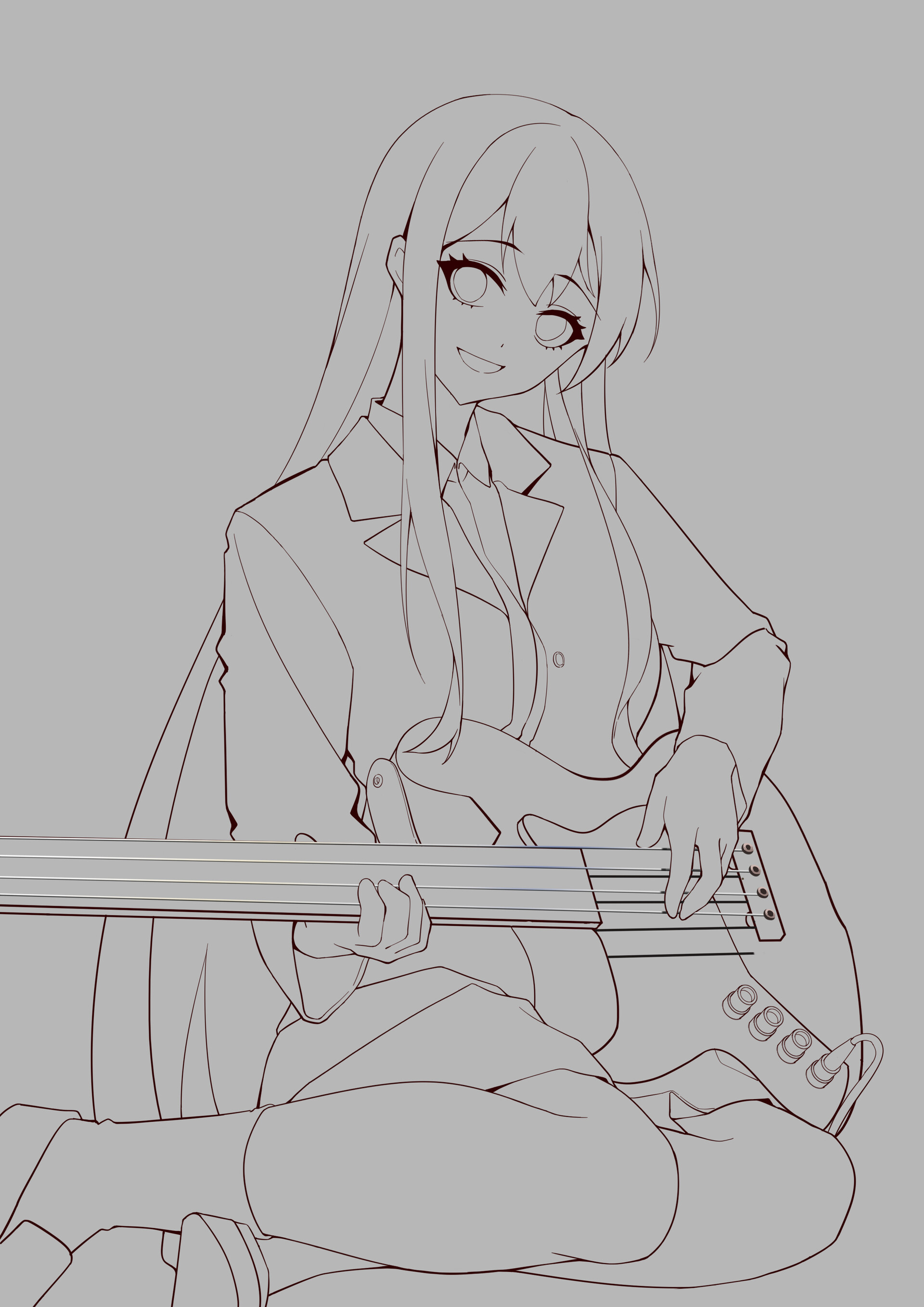 Female Guitarist White and Black Digital Art by Aged Pixel