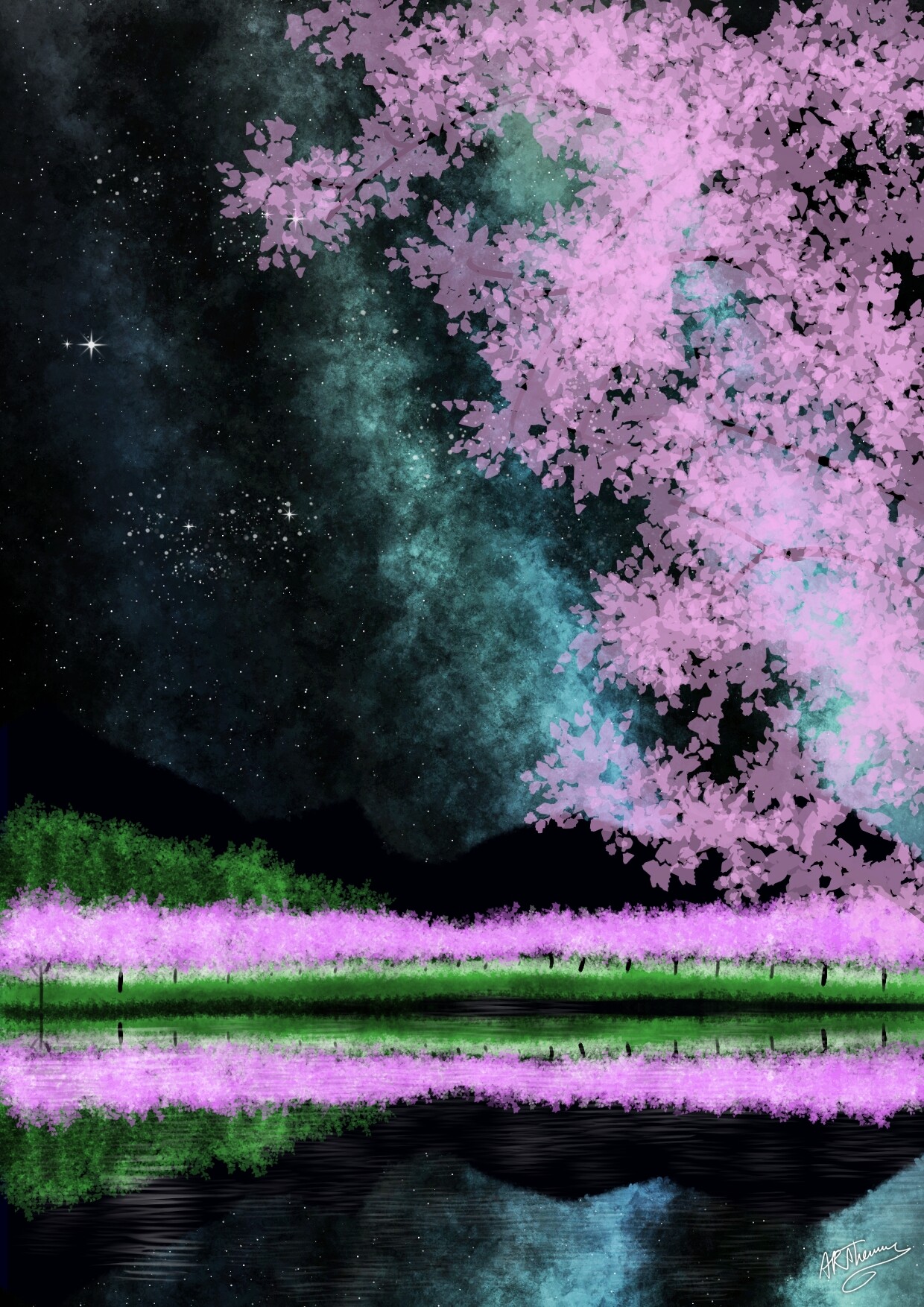 ArtStation Cherry Trees at Night