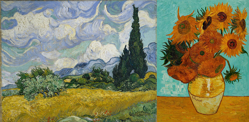 Namely his Sunflowers &amp; Wheatfield with Cypresses paintings (above) that inspired this one! 