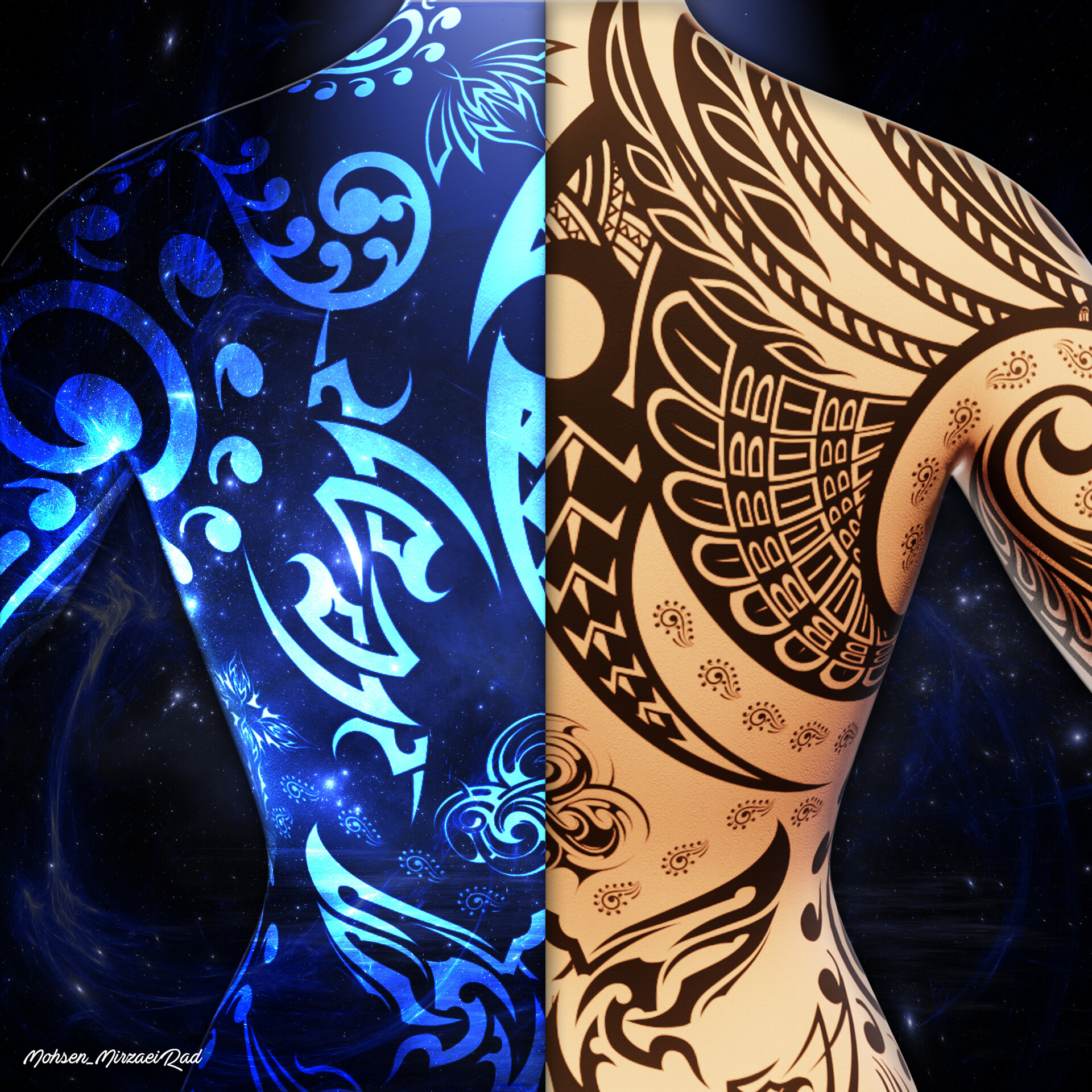 Black And Blue Tribal Tattoos