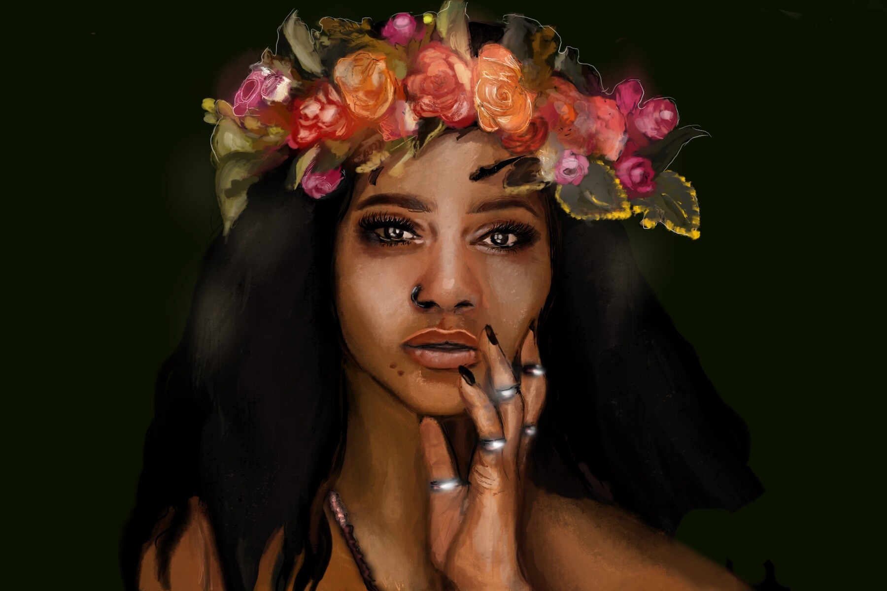 ArtStation Beautiful girl with flowers in her hair