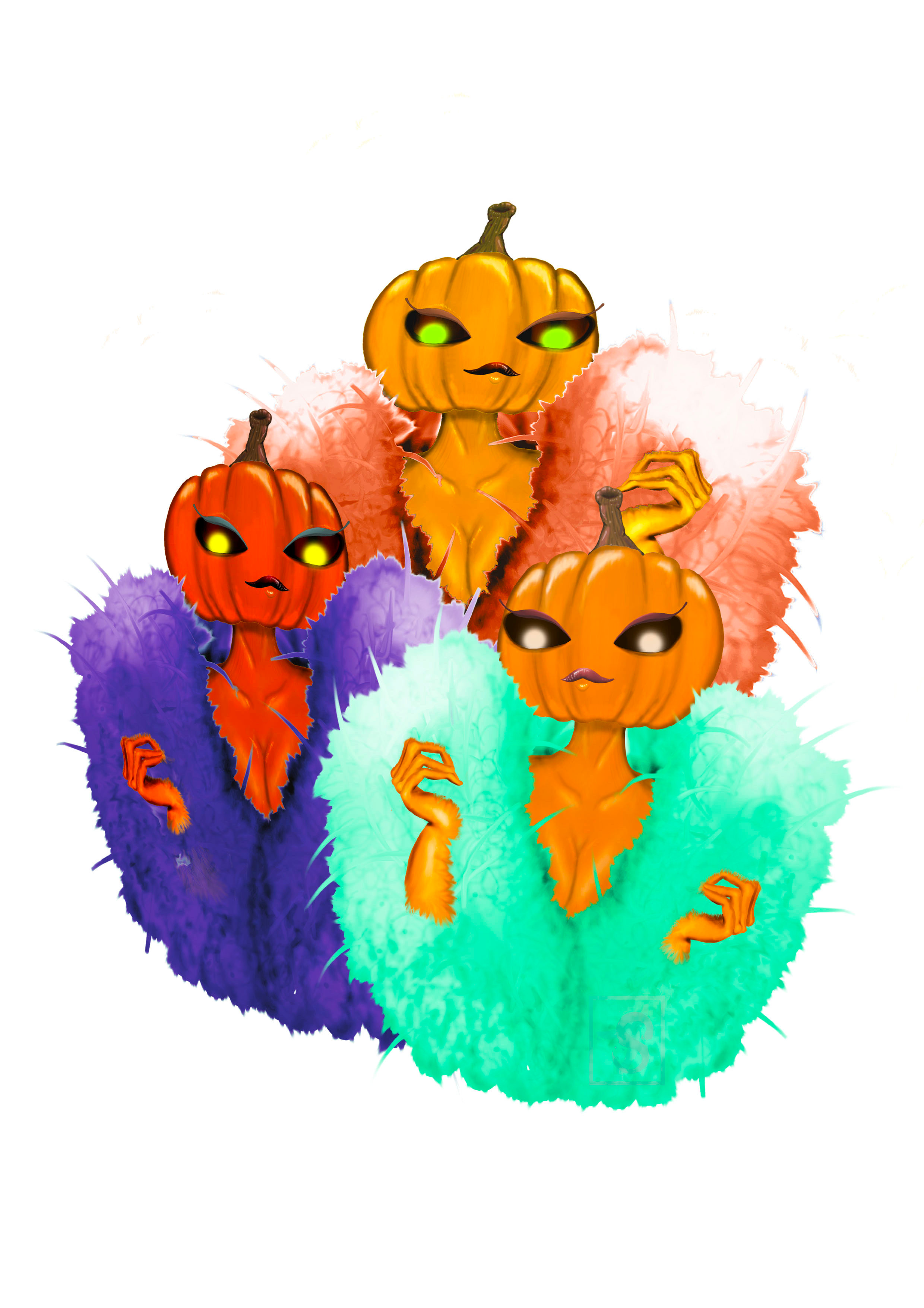 Pumpkin girls in fuzzy coats
