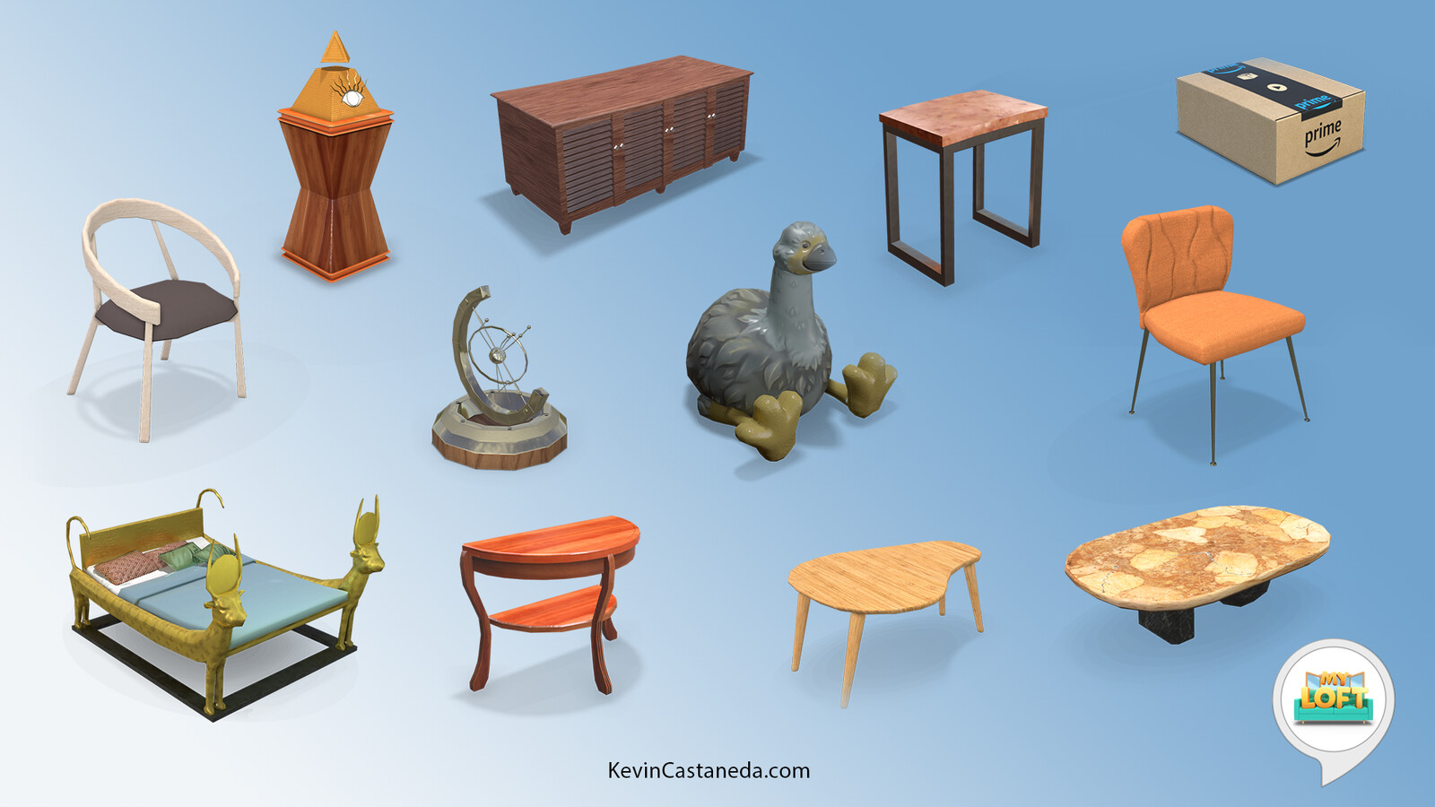 Additional artwork for My Loft. These are misc props that were needed for the game. Some are part of DLC, some are special items granted by guests in the game.