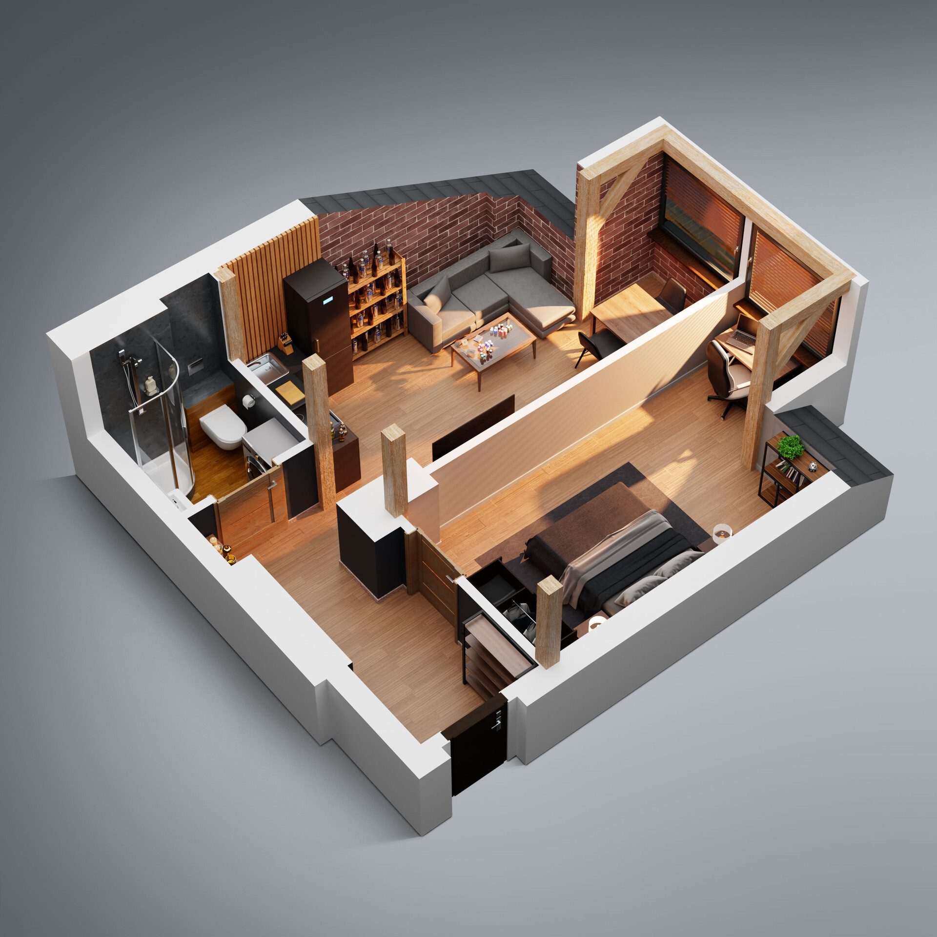 ArtStation 3d floor plan of attic apartment
