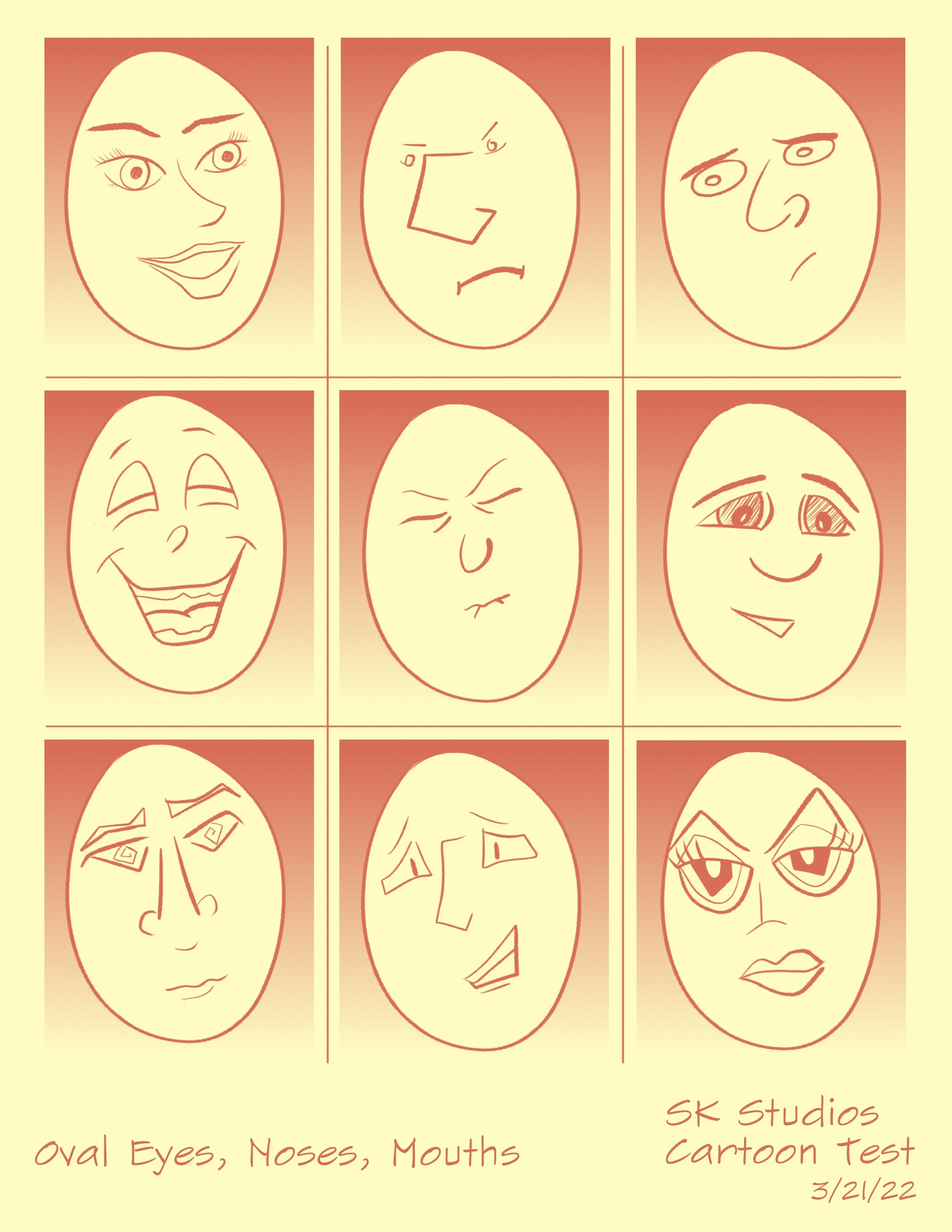 Summer Key - Cartoon Test Faces, Oval Shape | Digital Art