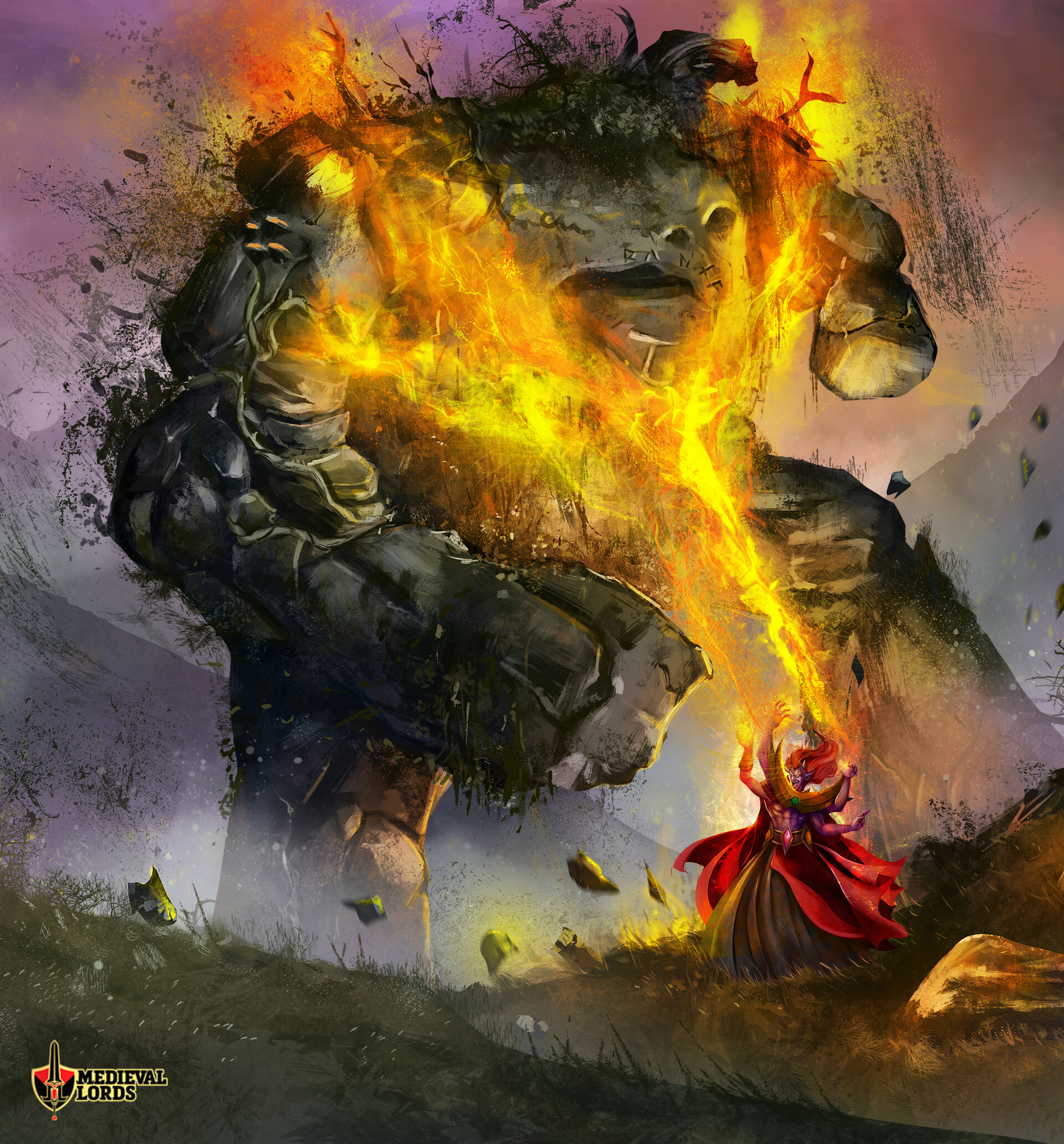 ArtStation - Pyromancer vs Gollem