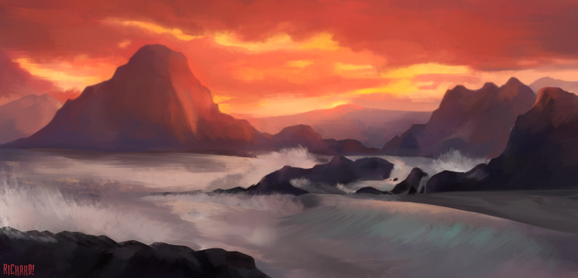 ArtStation - Scenery Mountain Sunset