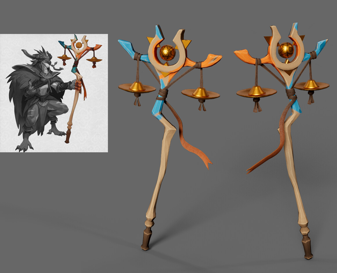 Khoa Viet concept art and my 3d model version of Magic Staff