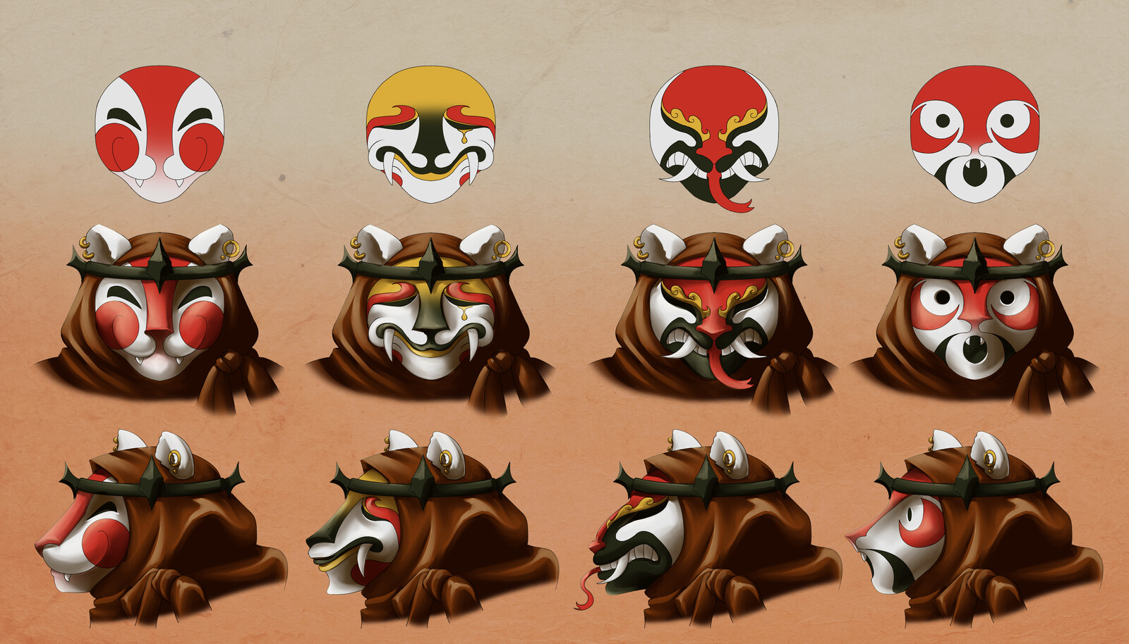 The character wears many masks that he uses for different expressions.