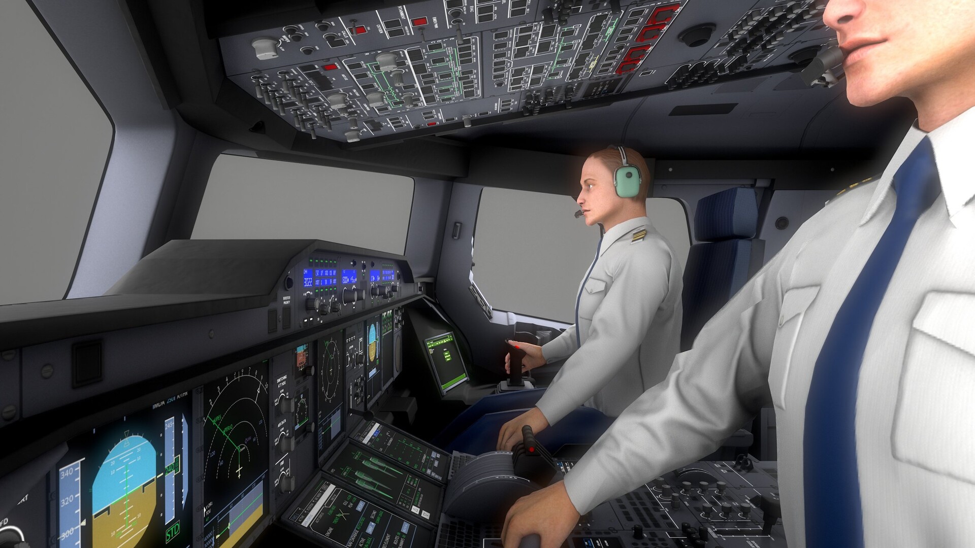 RenderHub Airbus A380 Cockpit Interior with Pilots