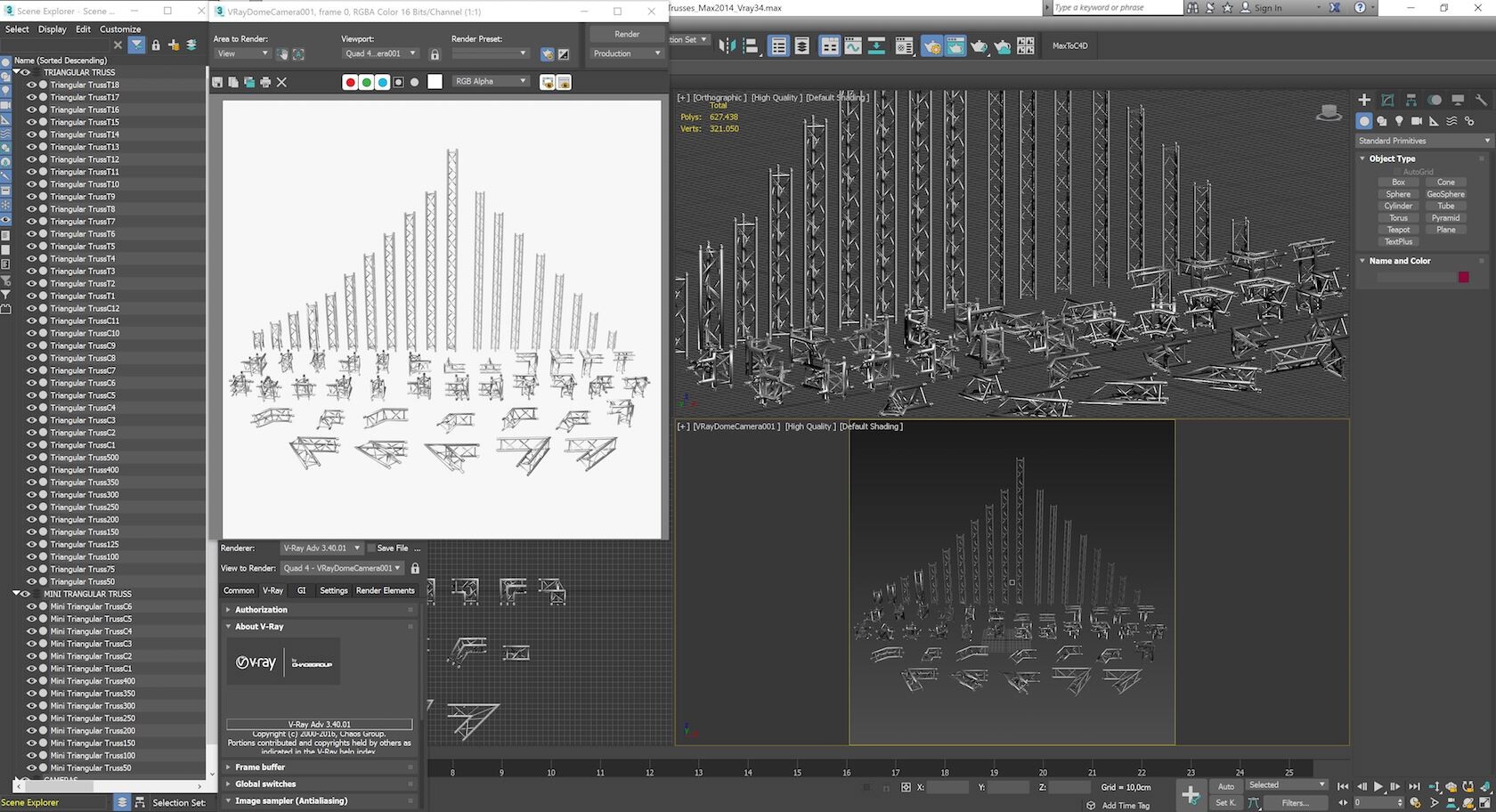 Light Truss Triangle. Stage Truss 3d. Truss Stage 3d model. Modular object.