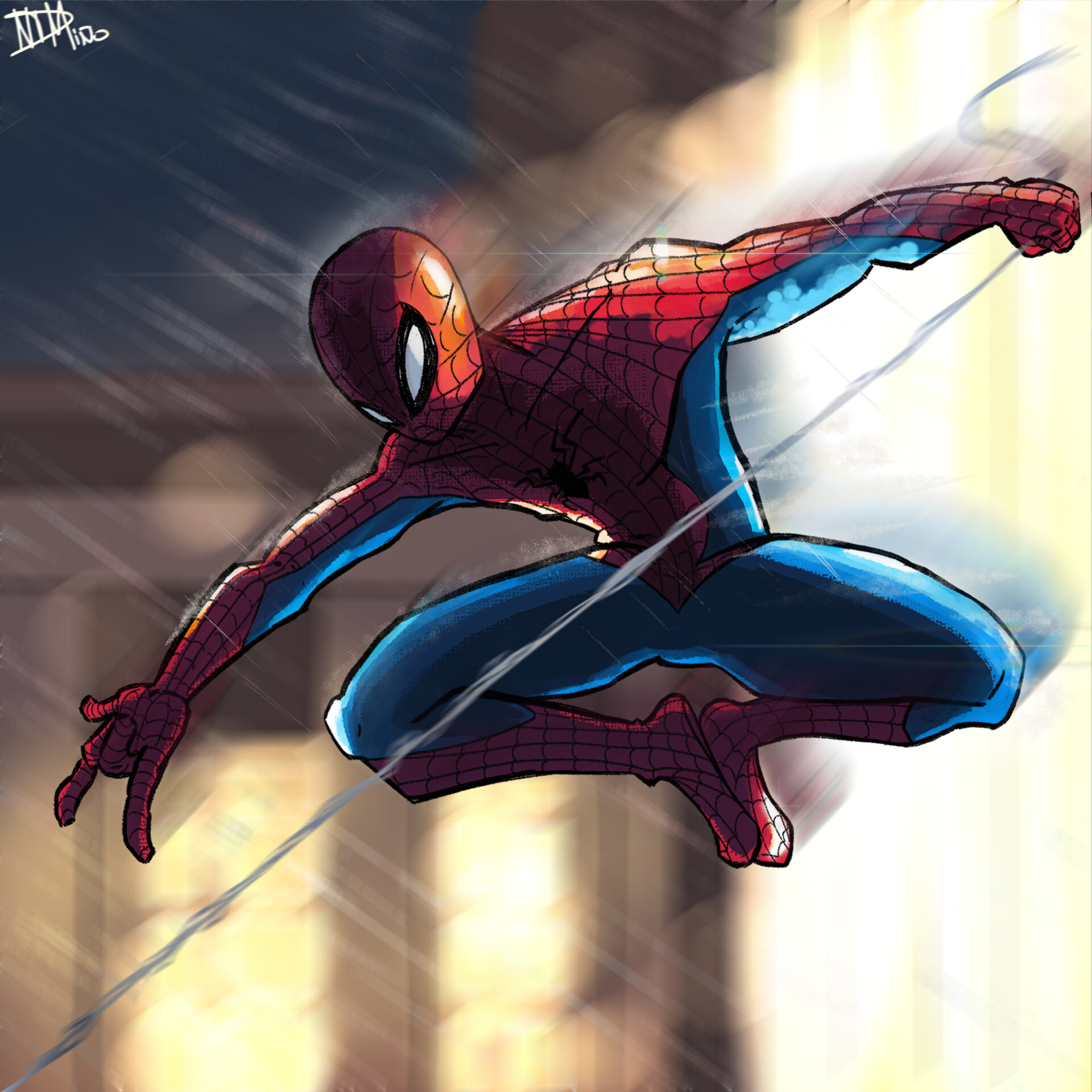 ArtStation - Spider Man swinging in the city