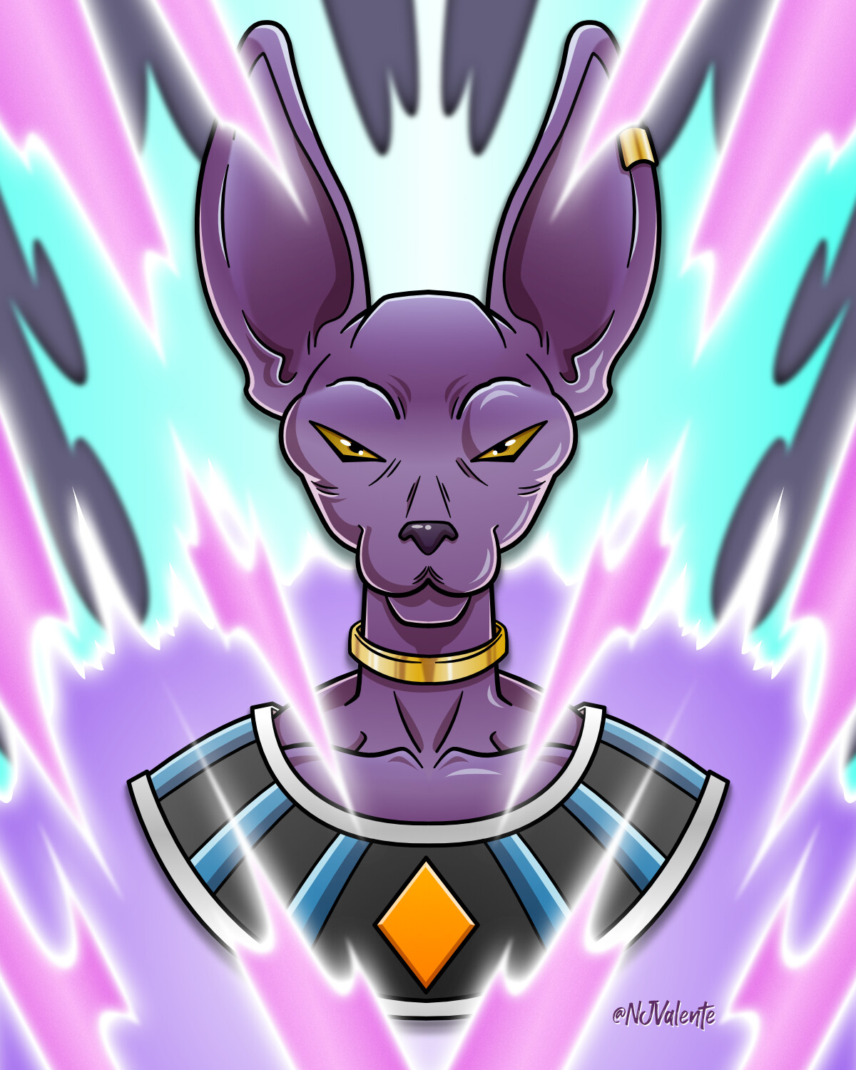 Lord Beerus vector art done in Affinity Designer.