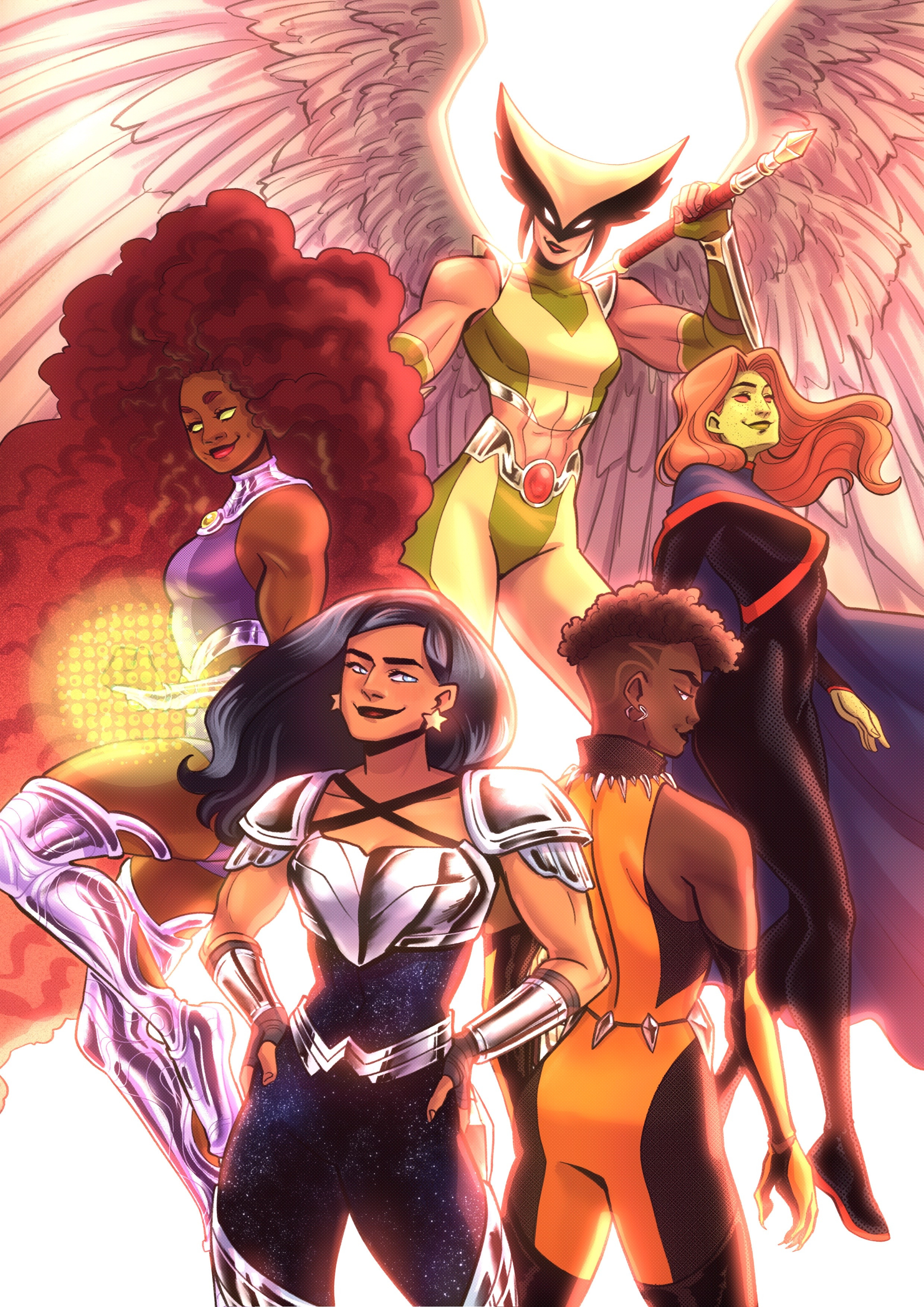 Donna Troy, Vixen, Starfire, Miss Martian and Hawkgirl.
