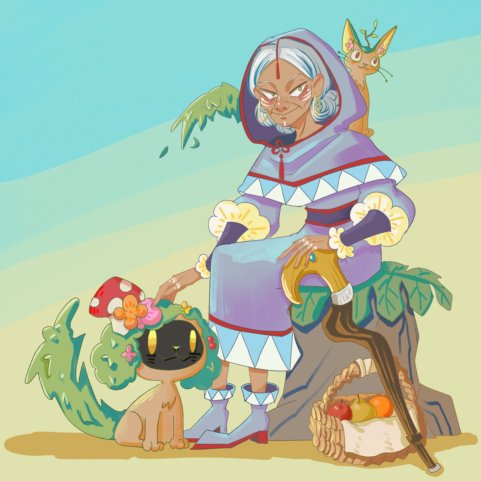 An old lady with her pets~