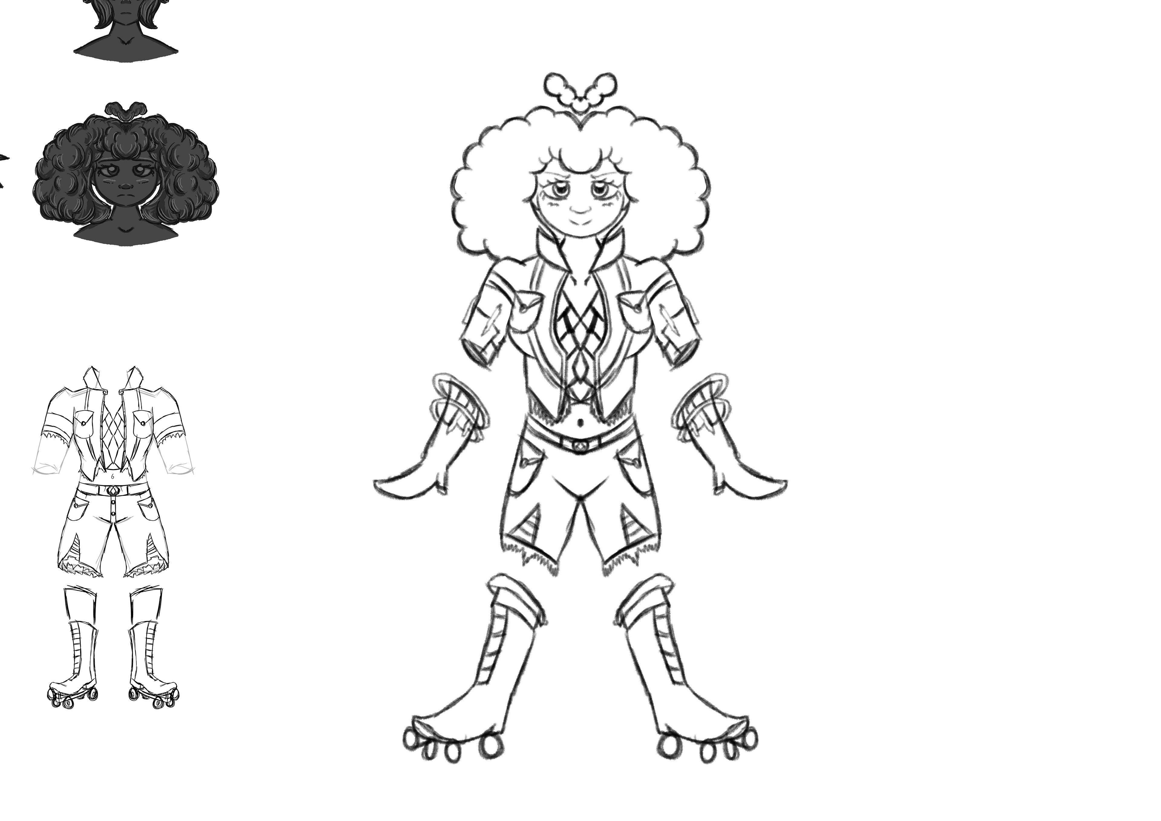 Clothes Design and chosen hairstyle.