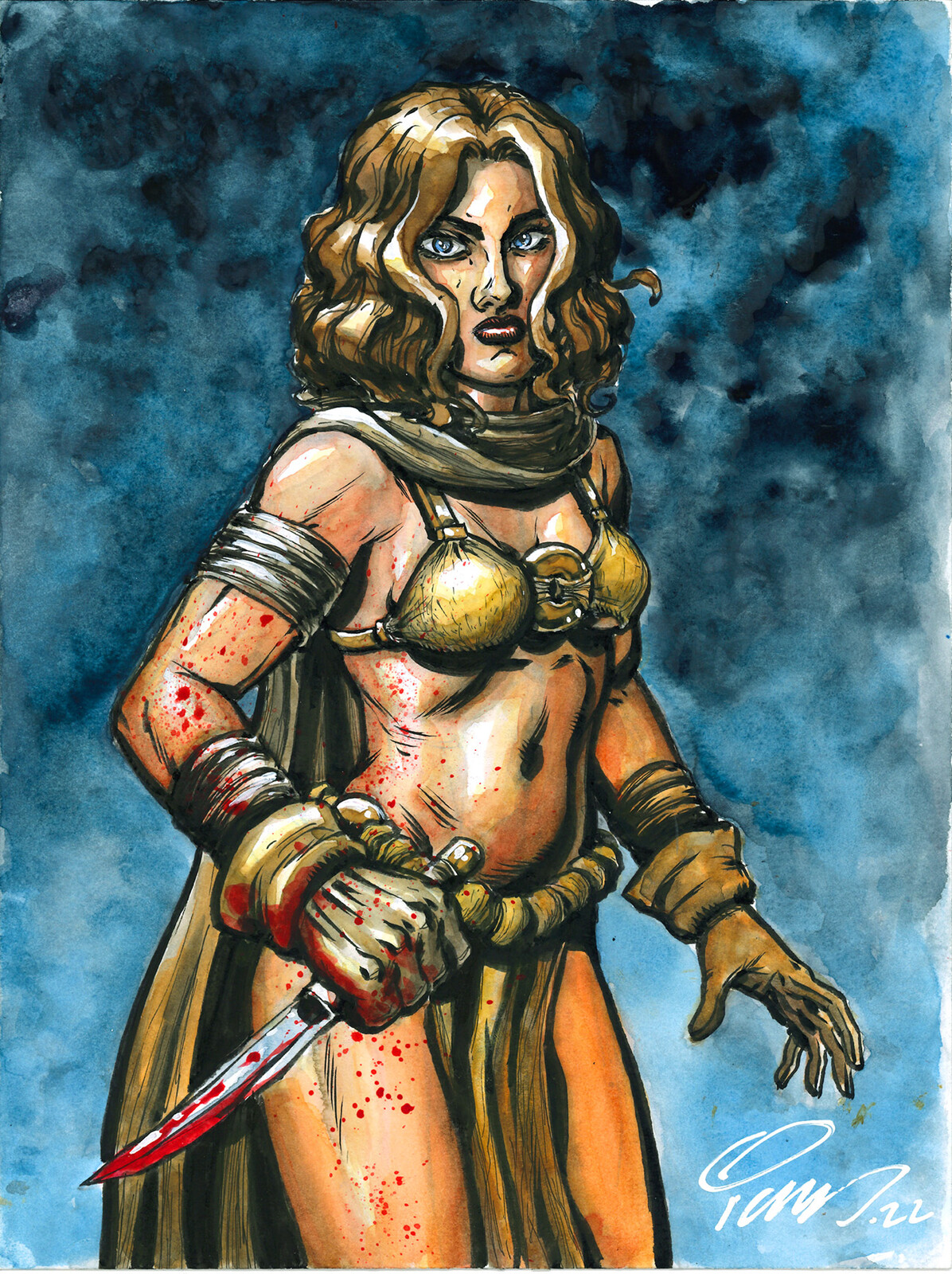Finished scan of the piece. This is my creator-owned character, Hellena. I do a comic book called, The Axe of Hellena. 