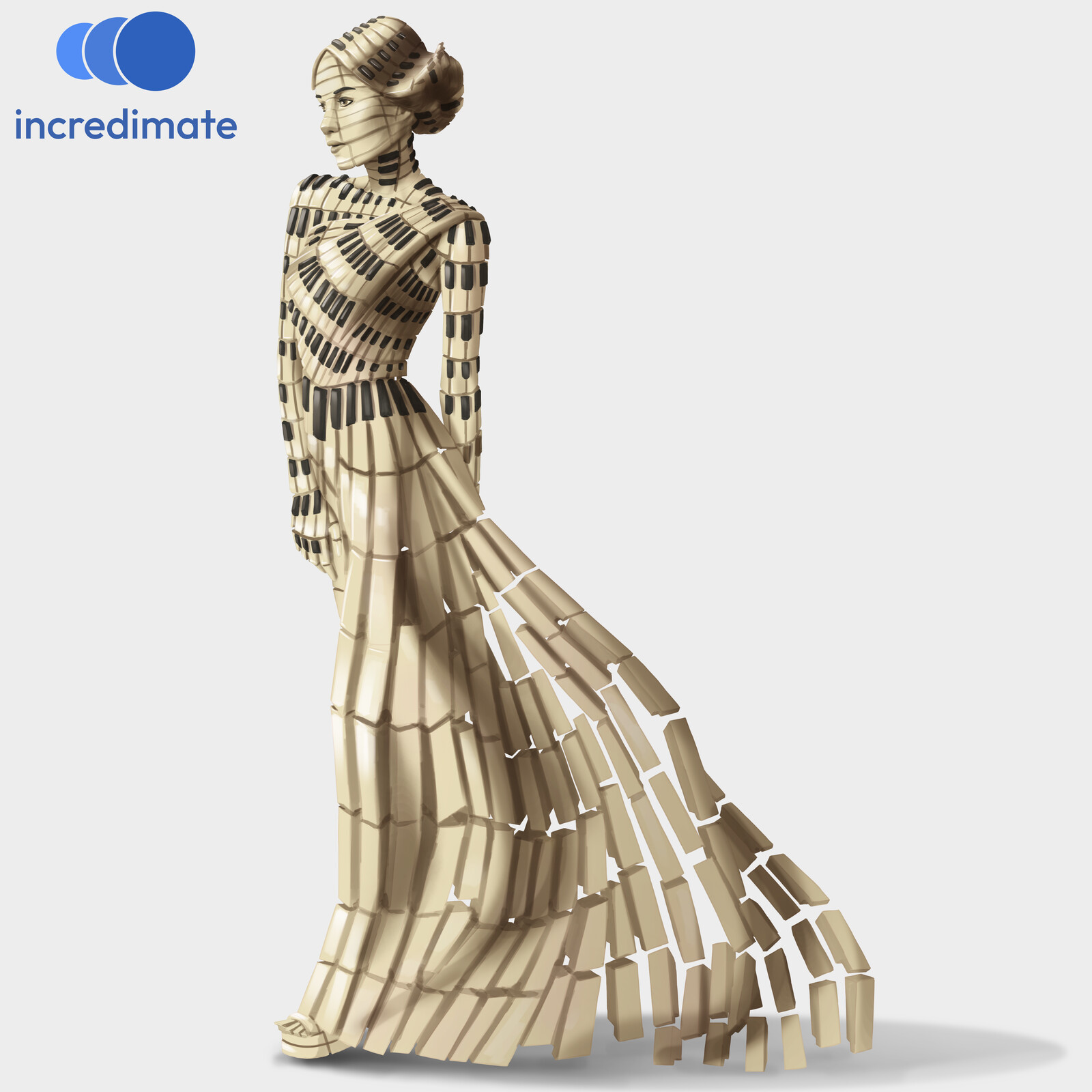 Beautiful Concept of girl character made from Piano keys