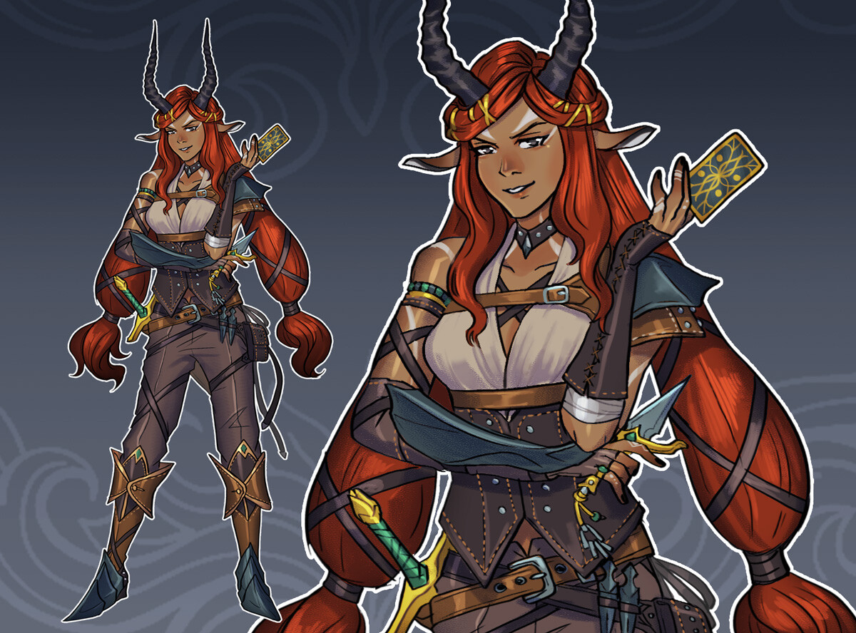 A DnD inspired Rouge Tiefling character design sold as an adoptable.