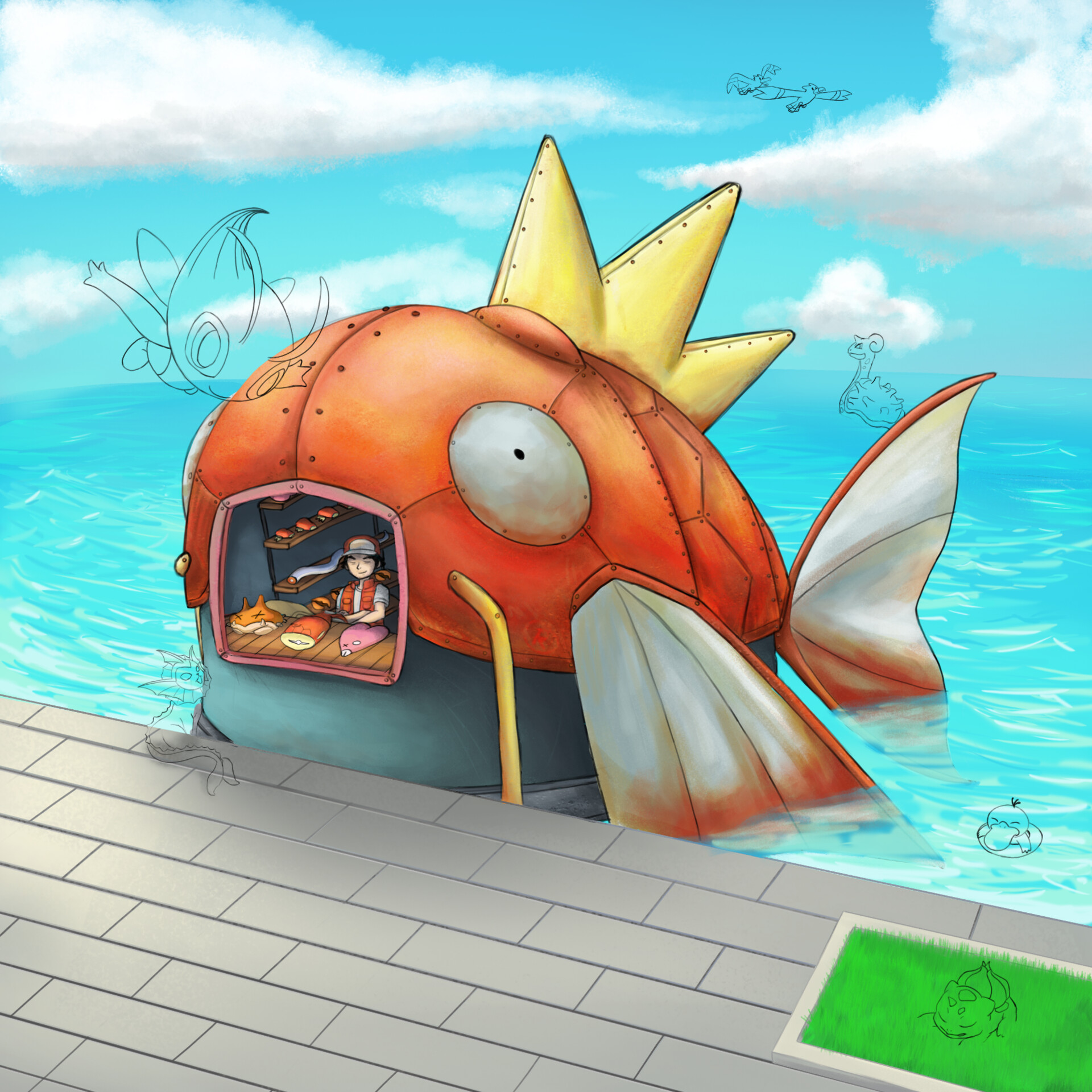ArtStation - Margikarp Fish Market - Pokemon