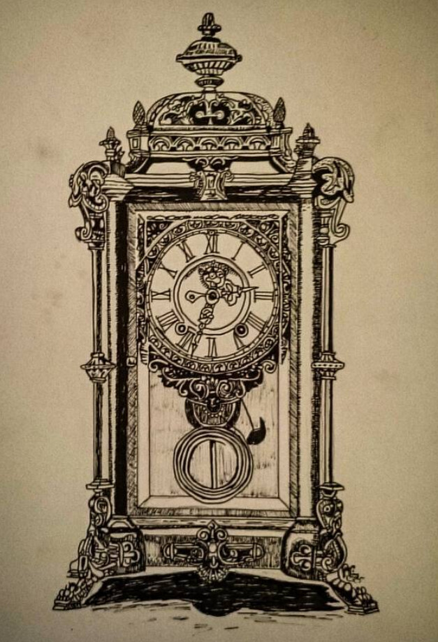 Timofey U Grandfather Clock Pen Drawing