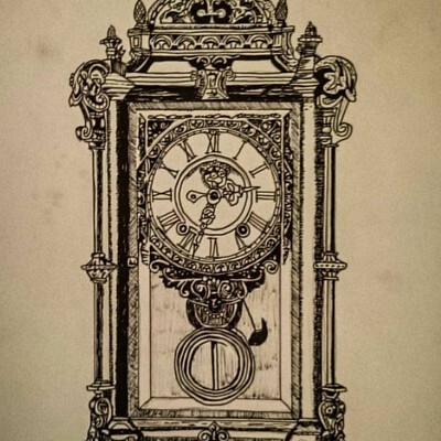 vintage grandfather clock drawing