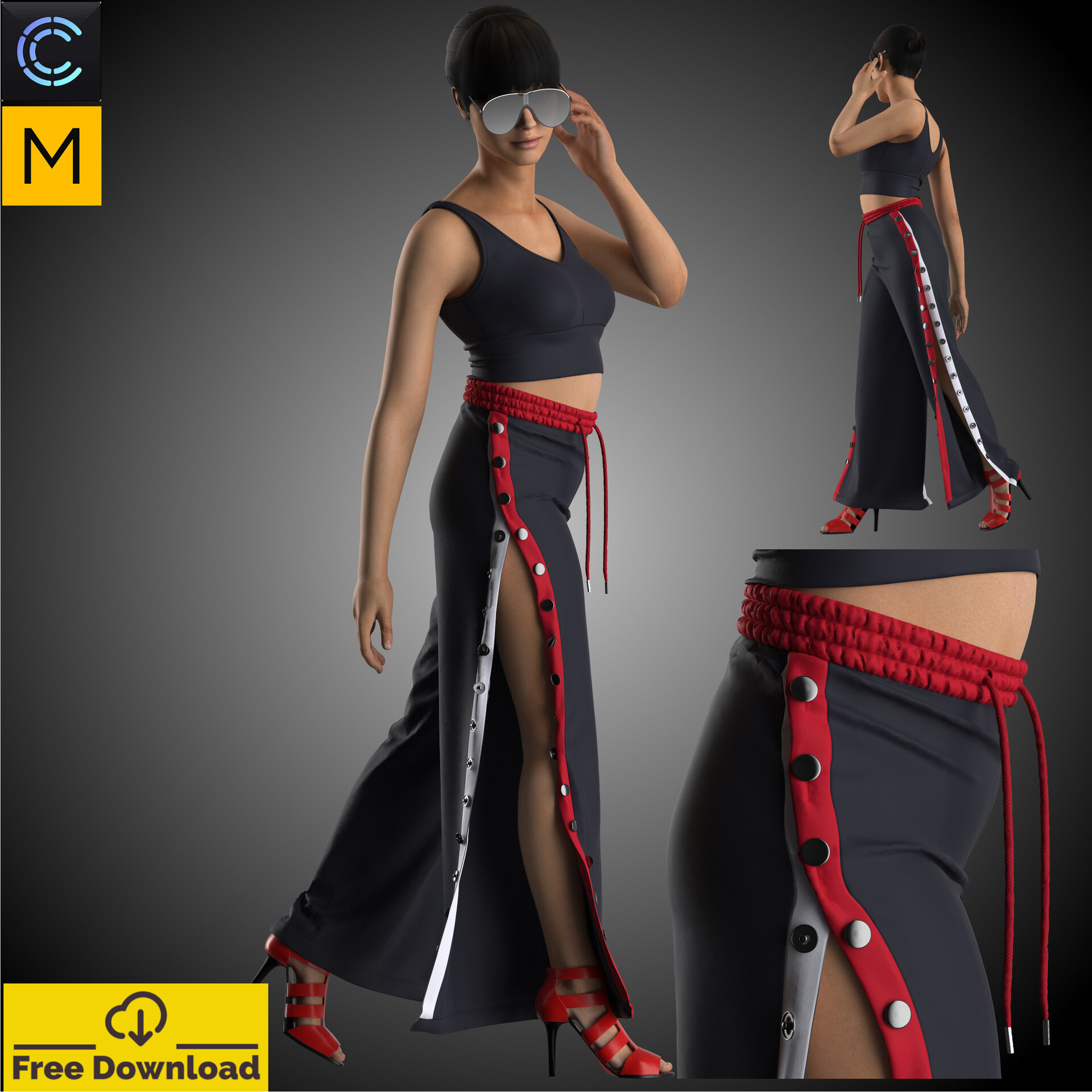 ArtStation - Free Sports Pants with Side Snaps for US Size 6