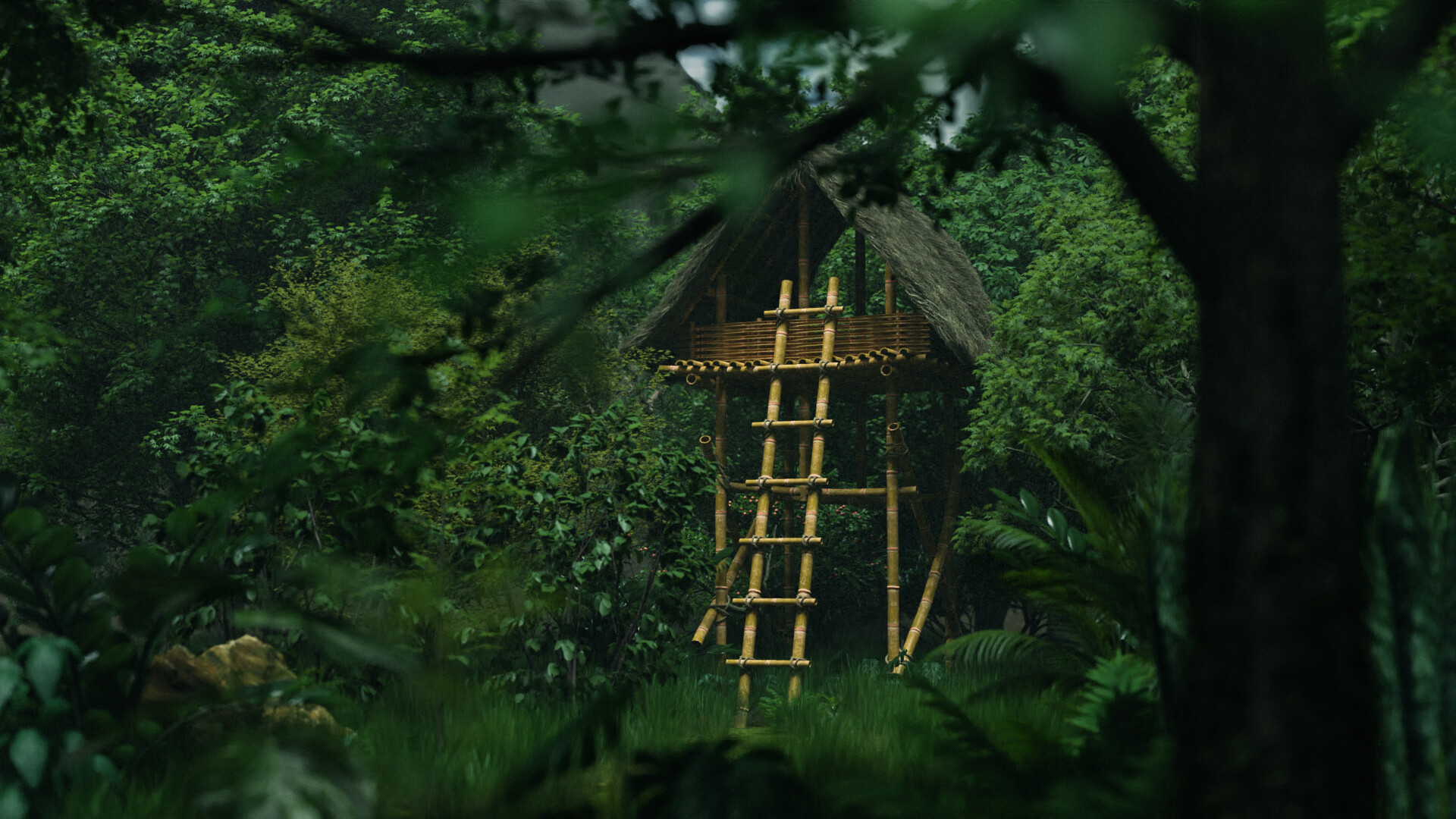 ArtStation Bamboo house in the forest