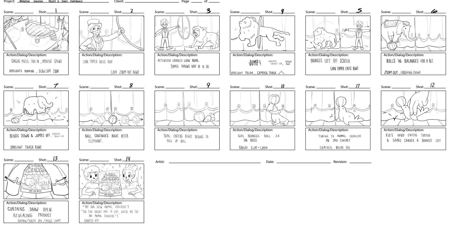 Brandon Davidson Animal Cracker Commercial Storyboard