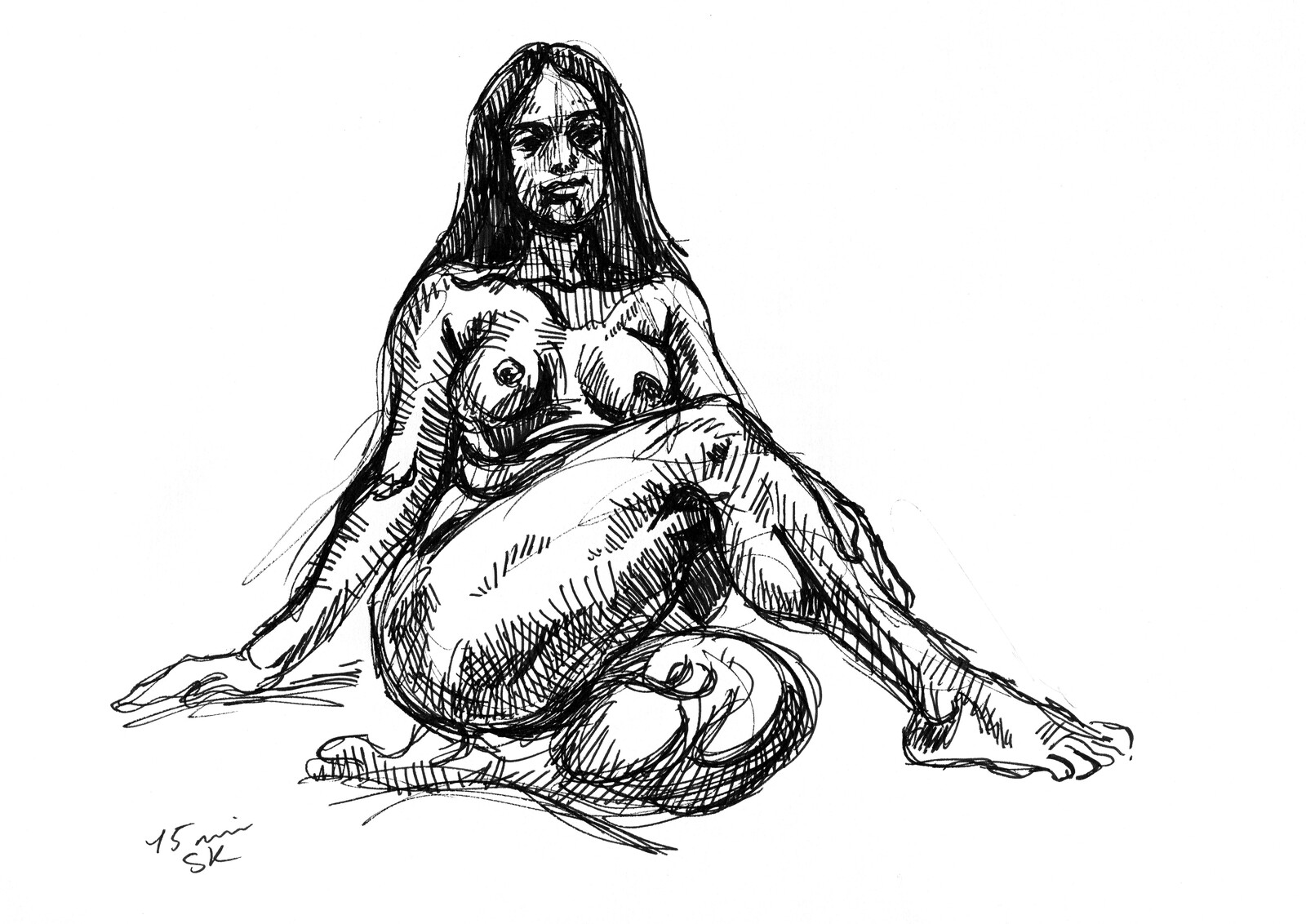 Lilian D'Mello, pen and ink on paper.