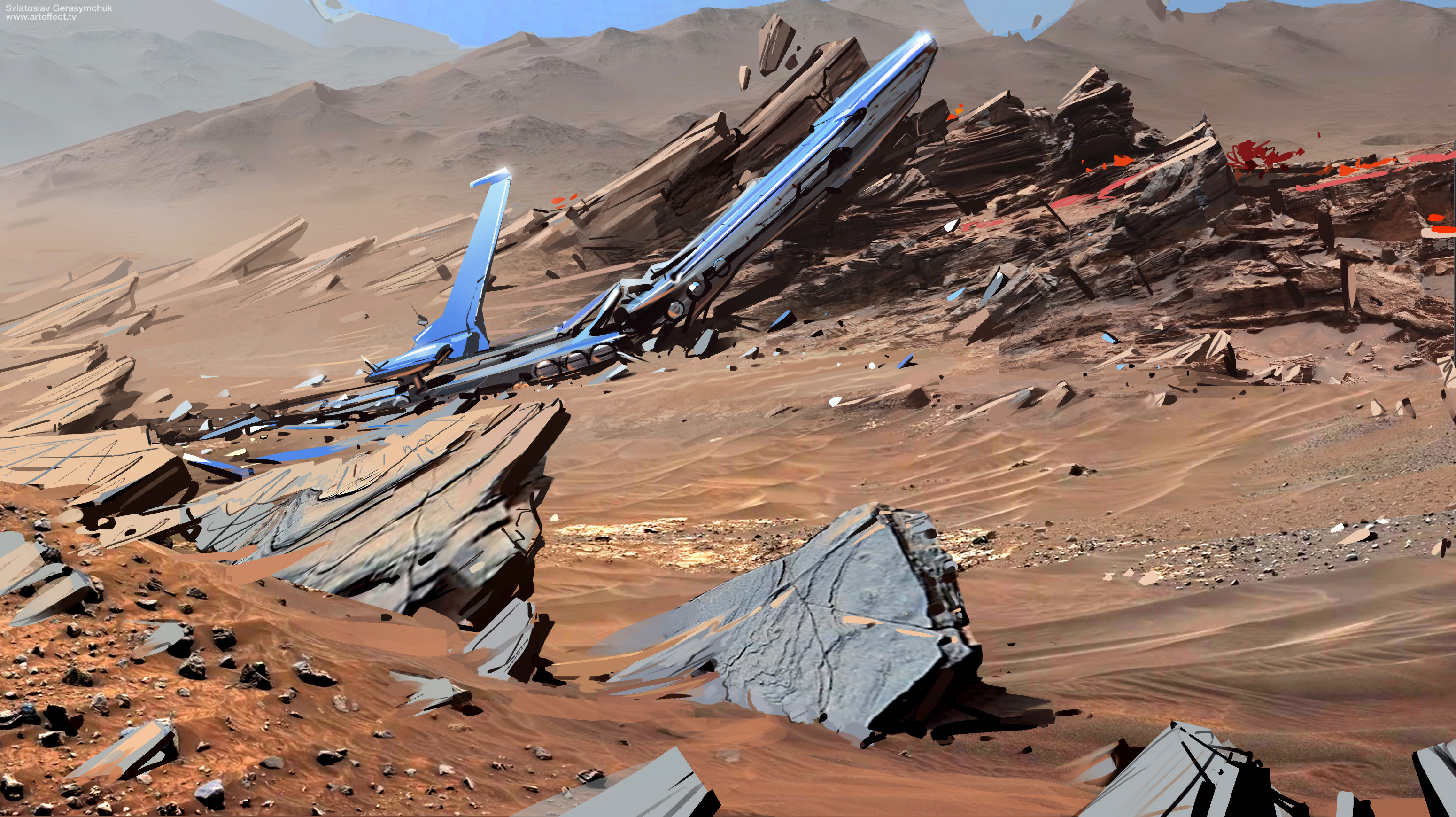 Landscape with a crashed spaceship