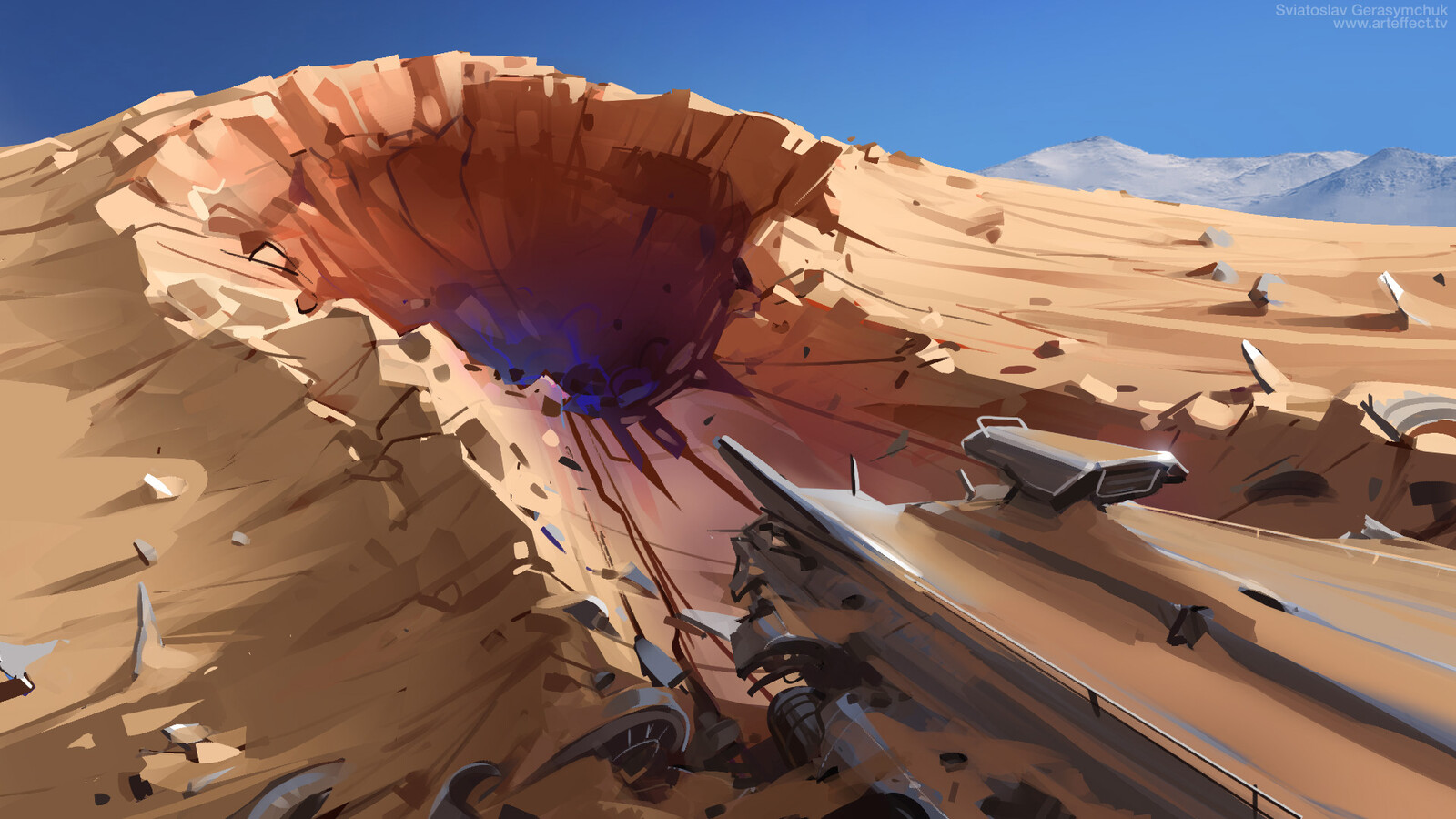 Crater from crashed spaceship