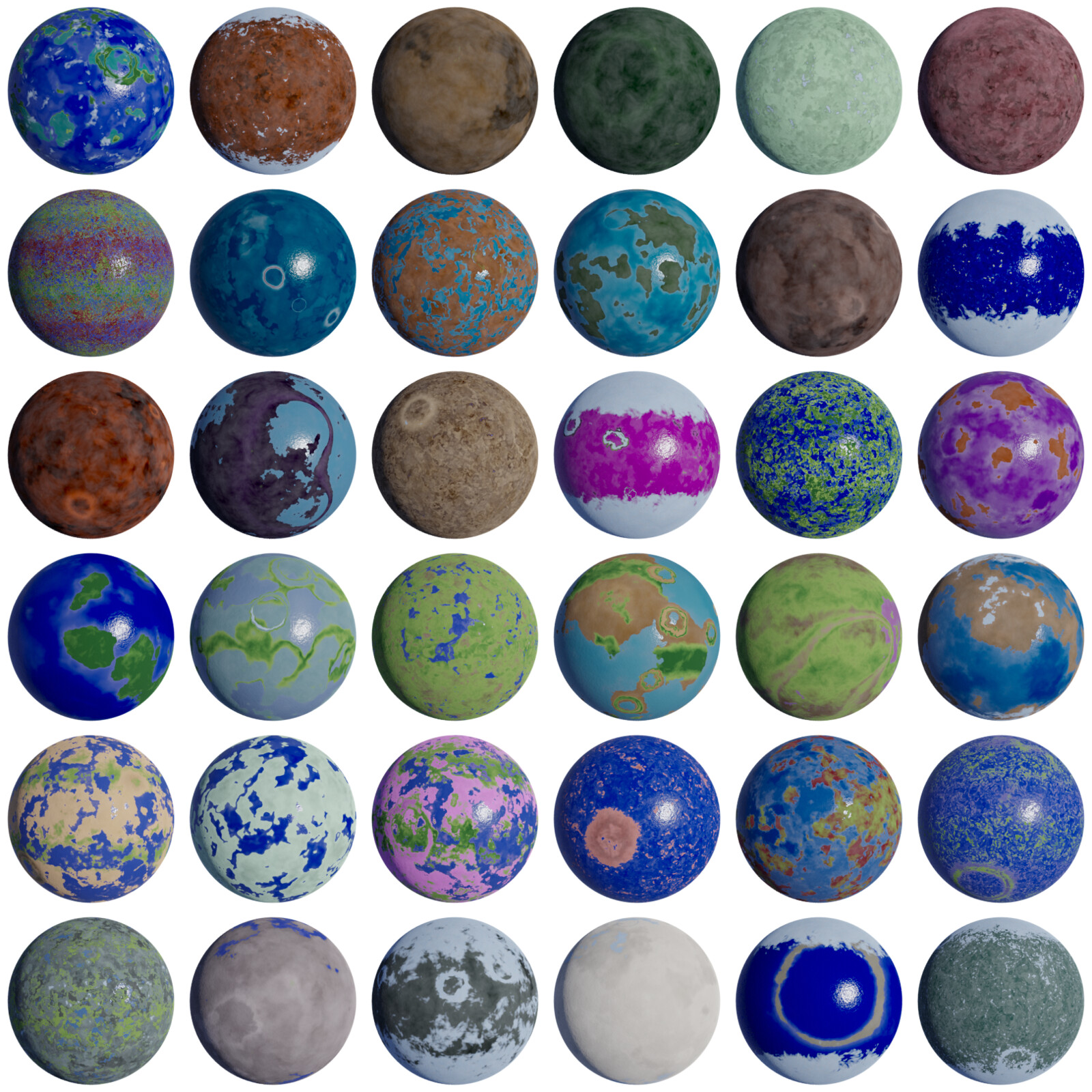 Some planets with randomized settings