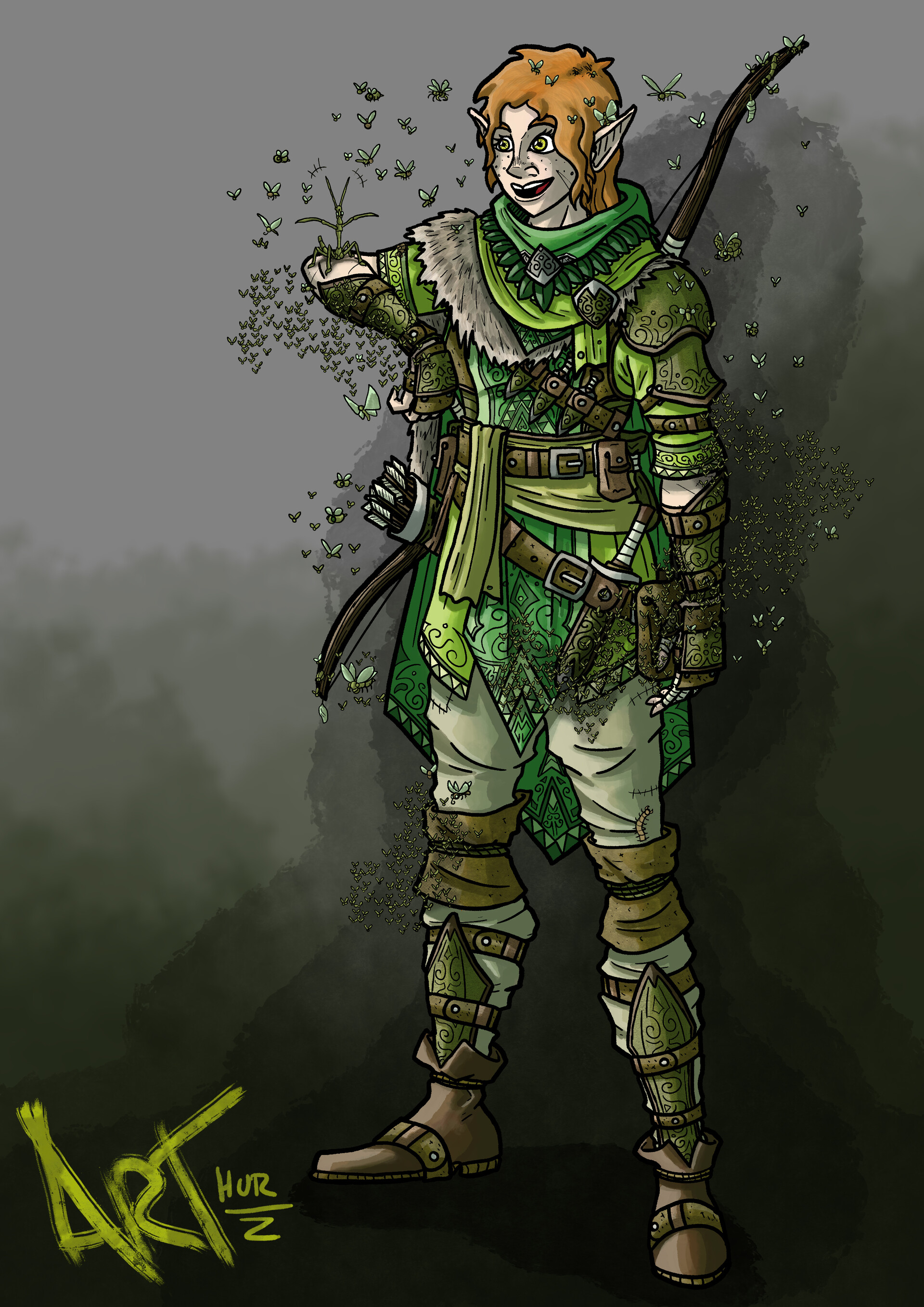 ArtStation Character design Vadania Mara, halfelf swarmkeeper.