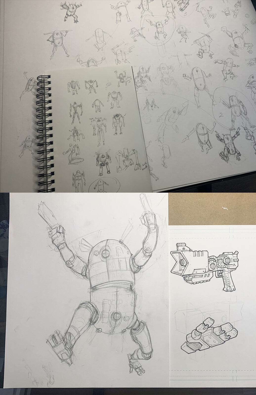 initial thumnails, pose exploration and final sketch 