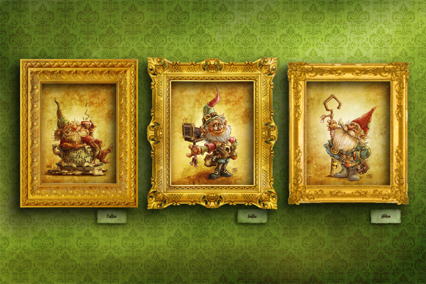Three framed gnomes