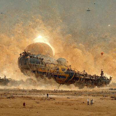 Marek rys mrys realistic huge spaceship is landing on sand planet with tw 205a7286 ff78 40f9 8e5e 8de19fc11f37