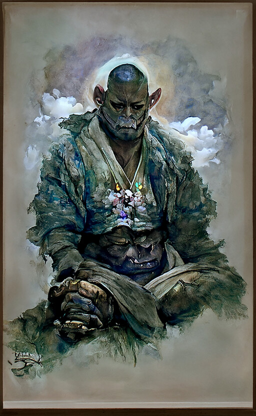 Grey-Orc Monk meditating.
