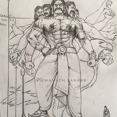 Premium Vector | Dussehra celebration - angry ravana with ten heads, hand  drawn sketch vector illustration.