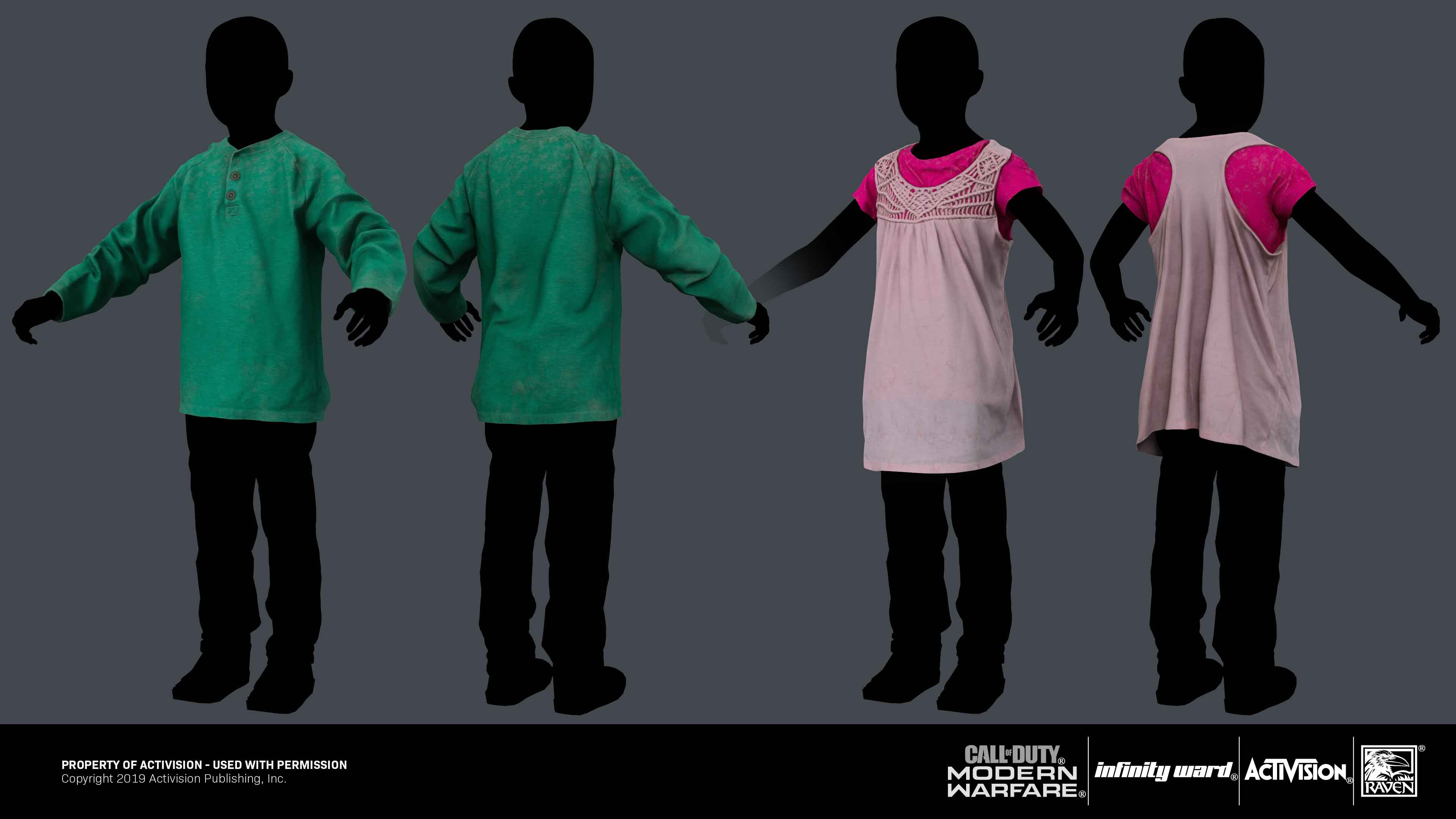 Child civilian clothes: Highpoly/ scan cleanup, lowpoly, bakes and textures/ cleanup. 