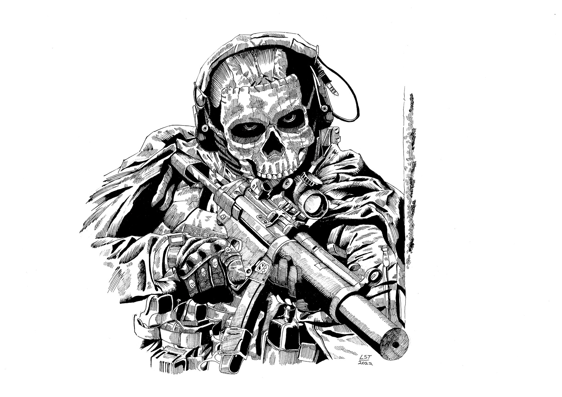 Modern Warfare II Ghost Art Black Crewneck